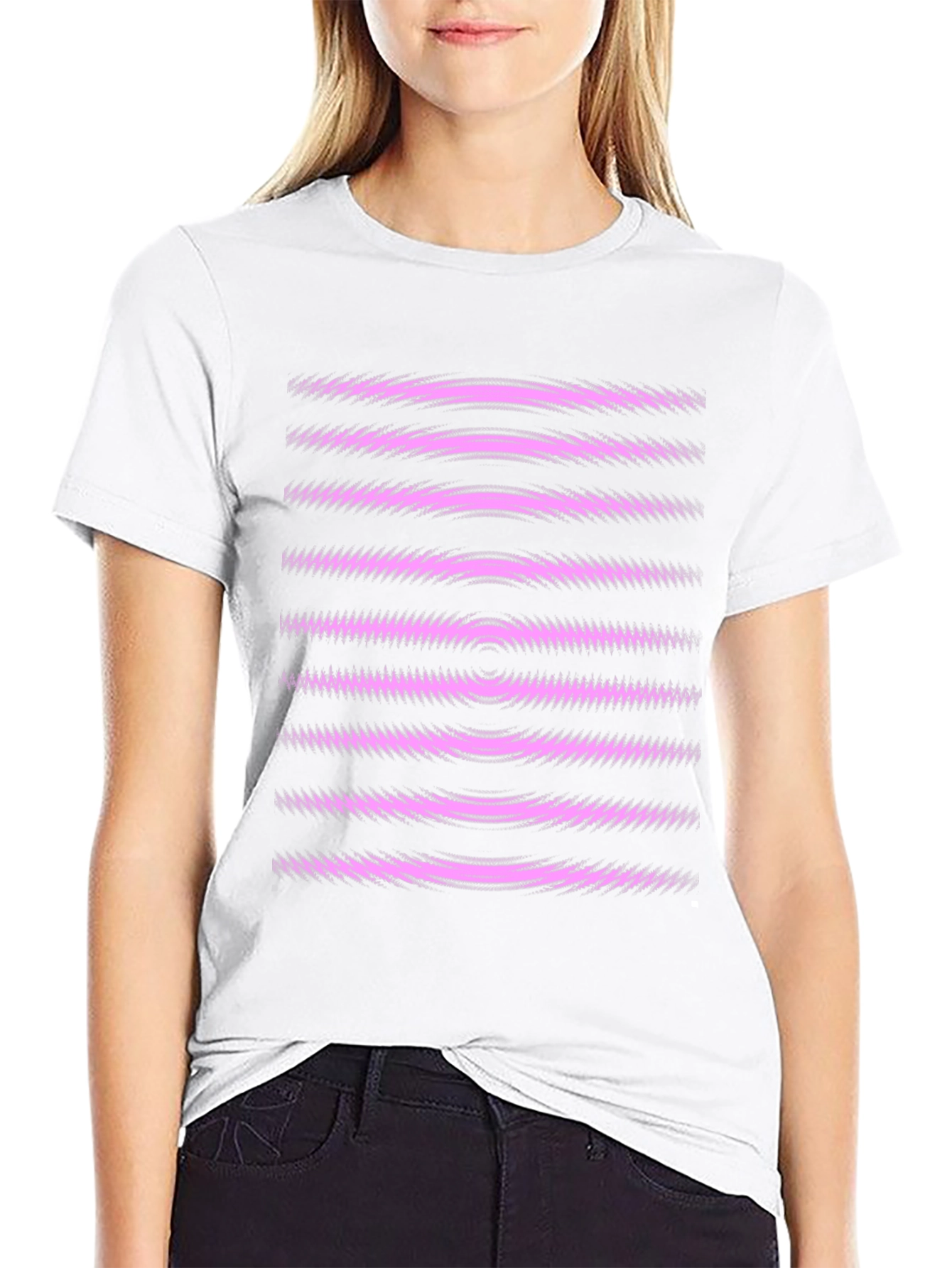 Abstract Graphic Tee - Black with Pink Waves