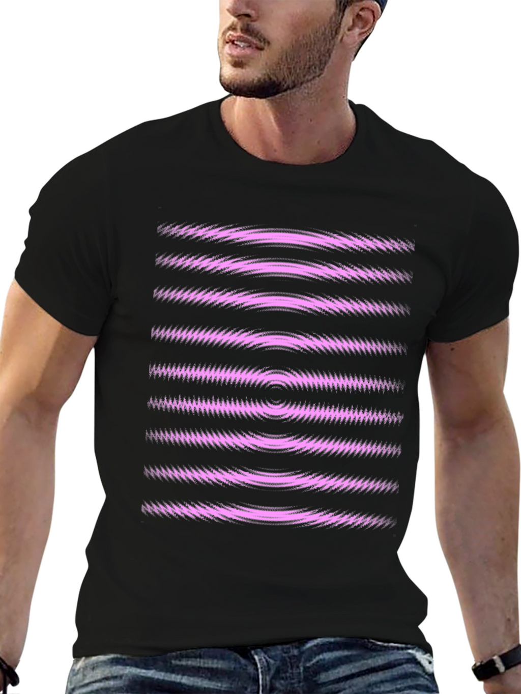 Abstract Graphic Tee - Black with Pink Waves