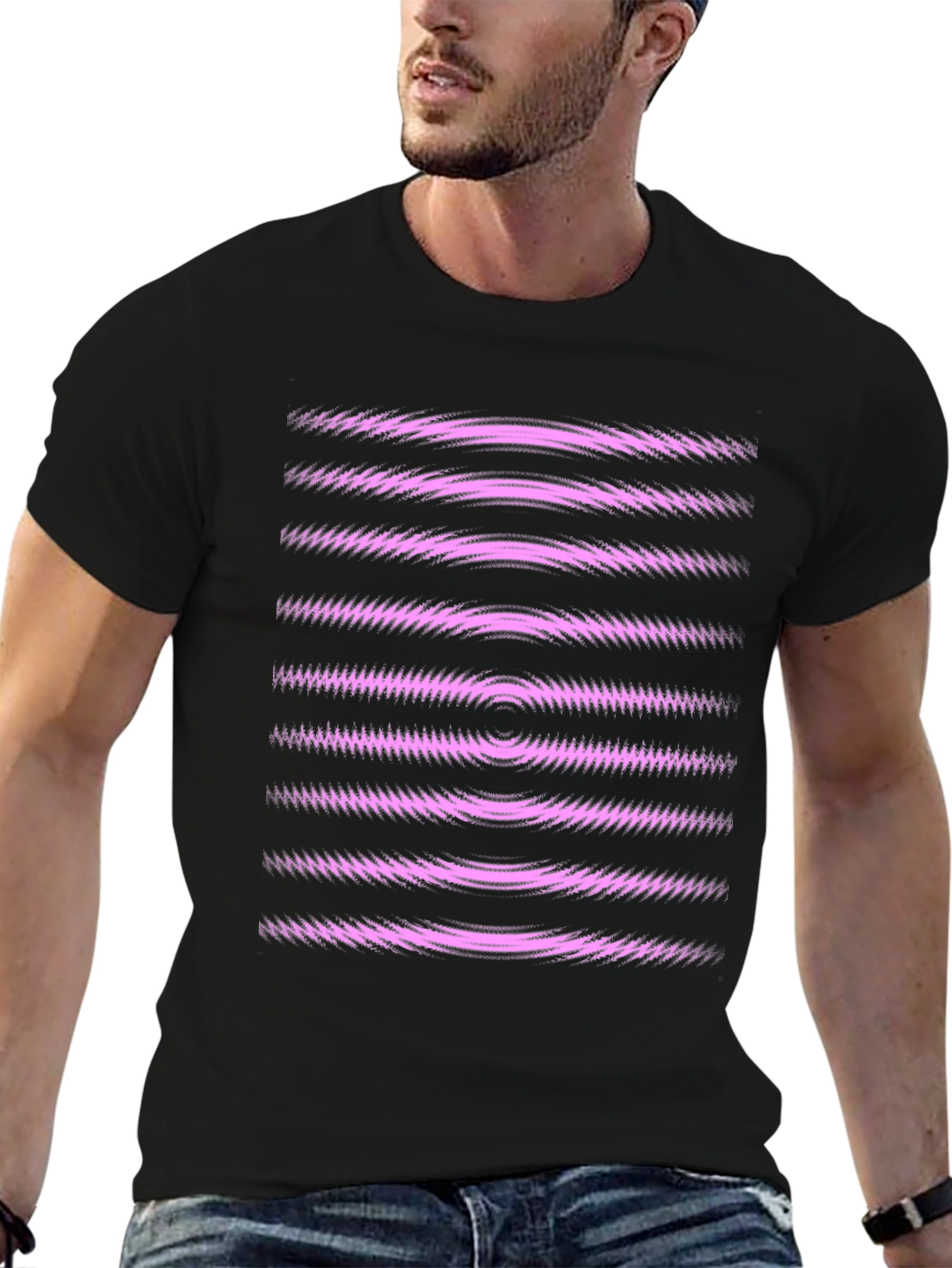 Abstract Graphic Tee - Black with Pink Waves