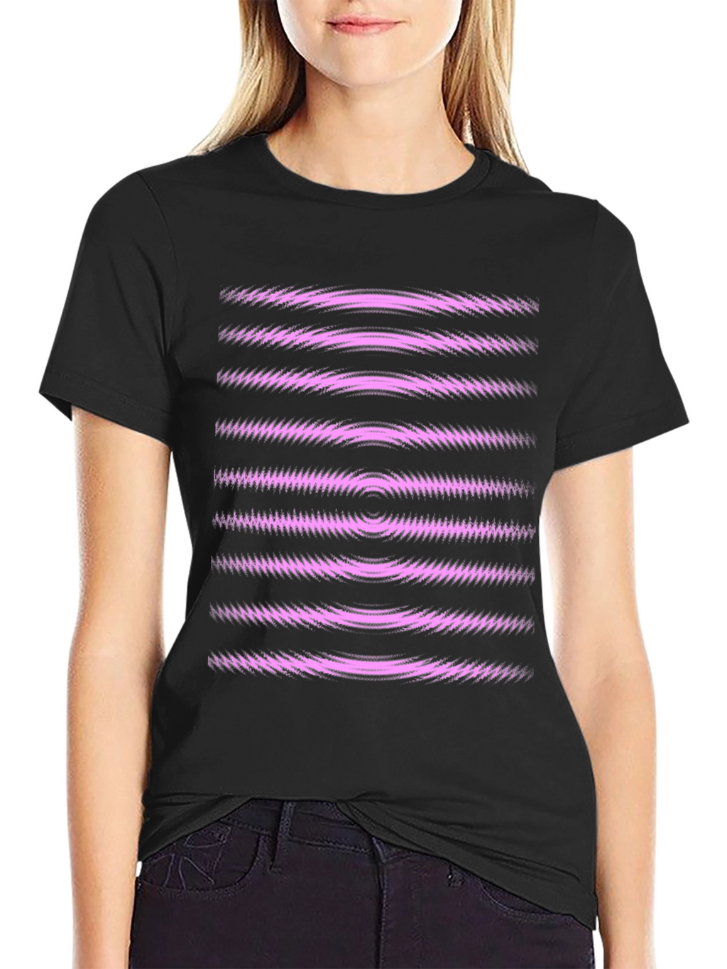 Abstract Graphic Tee - Black with Pink Waves