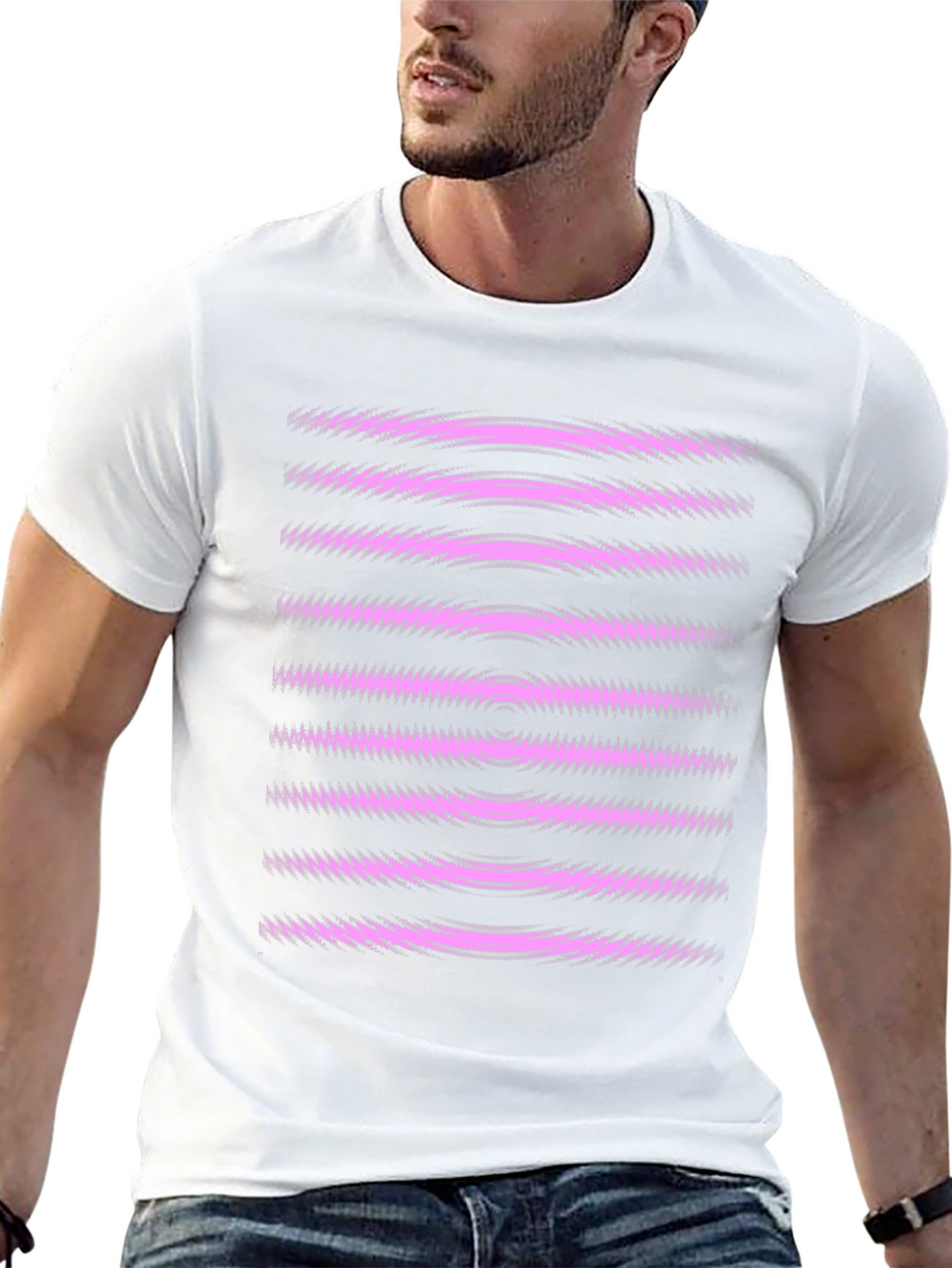 Abstract Graphic Tee - Black with Pink Waves