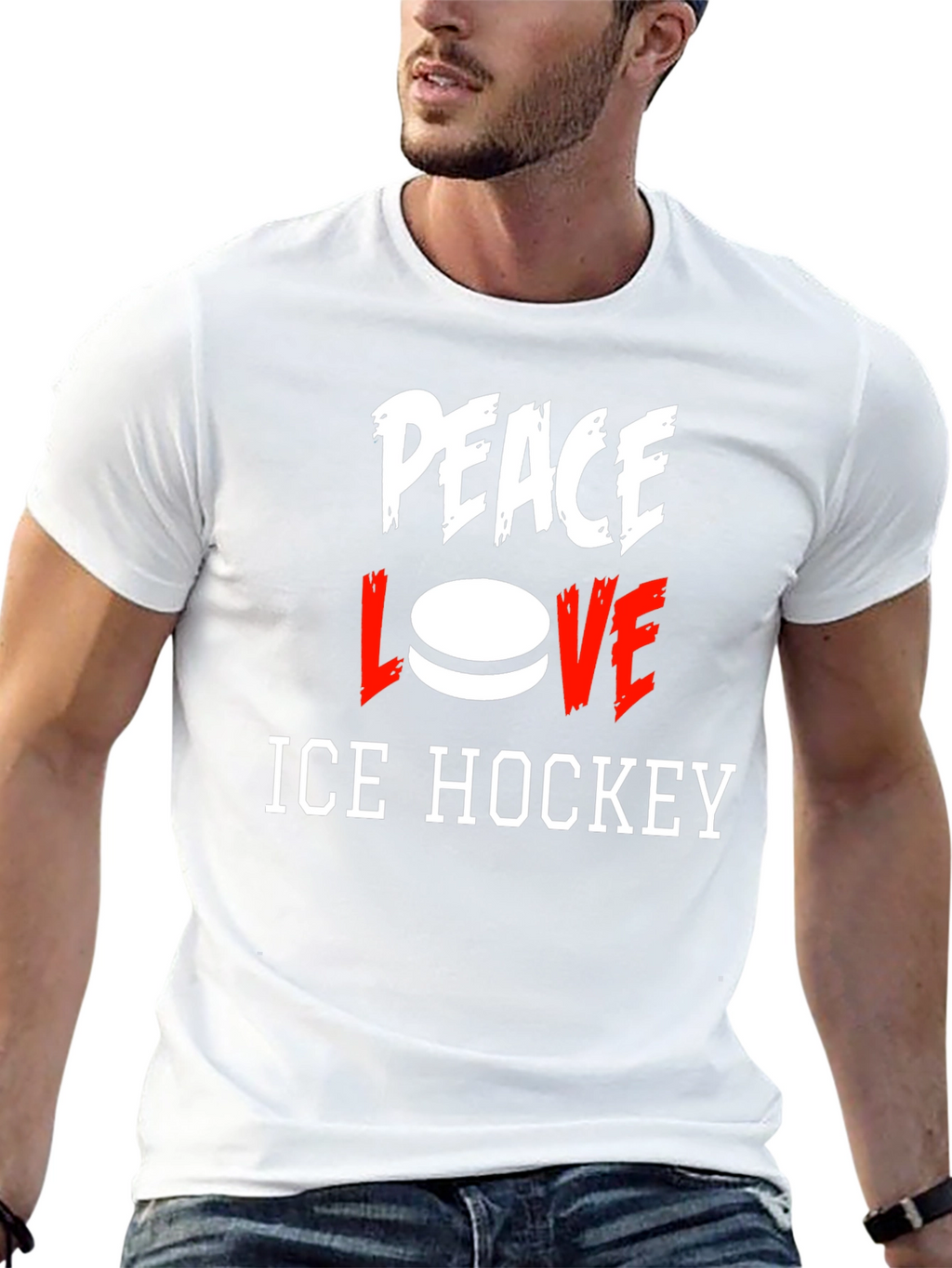 Peace Love Ice Hockey Graphic T-Shirt