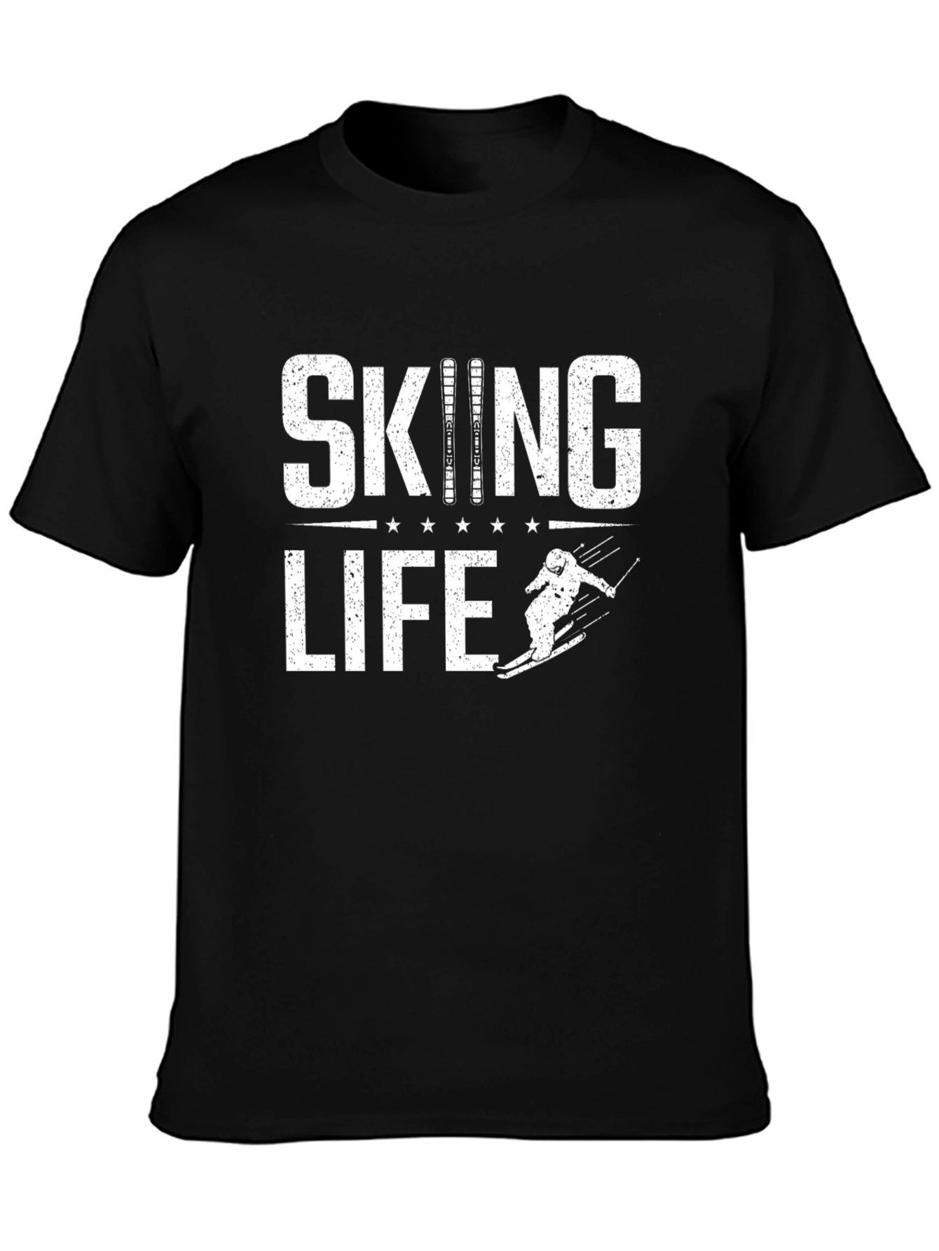 Skiing Life Graphic Tee - Black Cotton T-Shirt