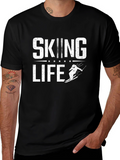 Skiing Life Graphic Tee - Black Cotton T-Shirt
