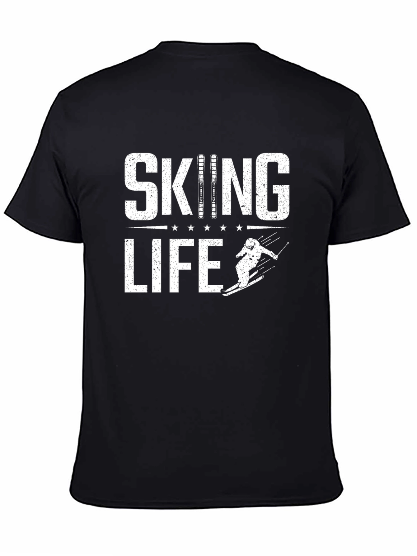 Skiing Life Graphic Tee - Black Cotton T-Shirt