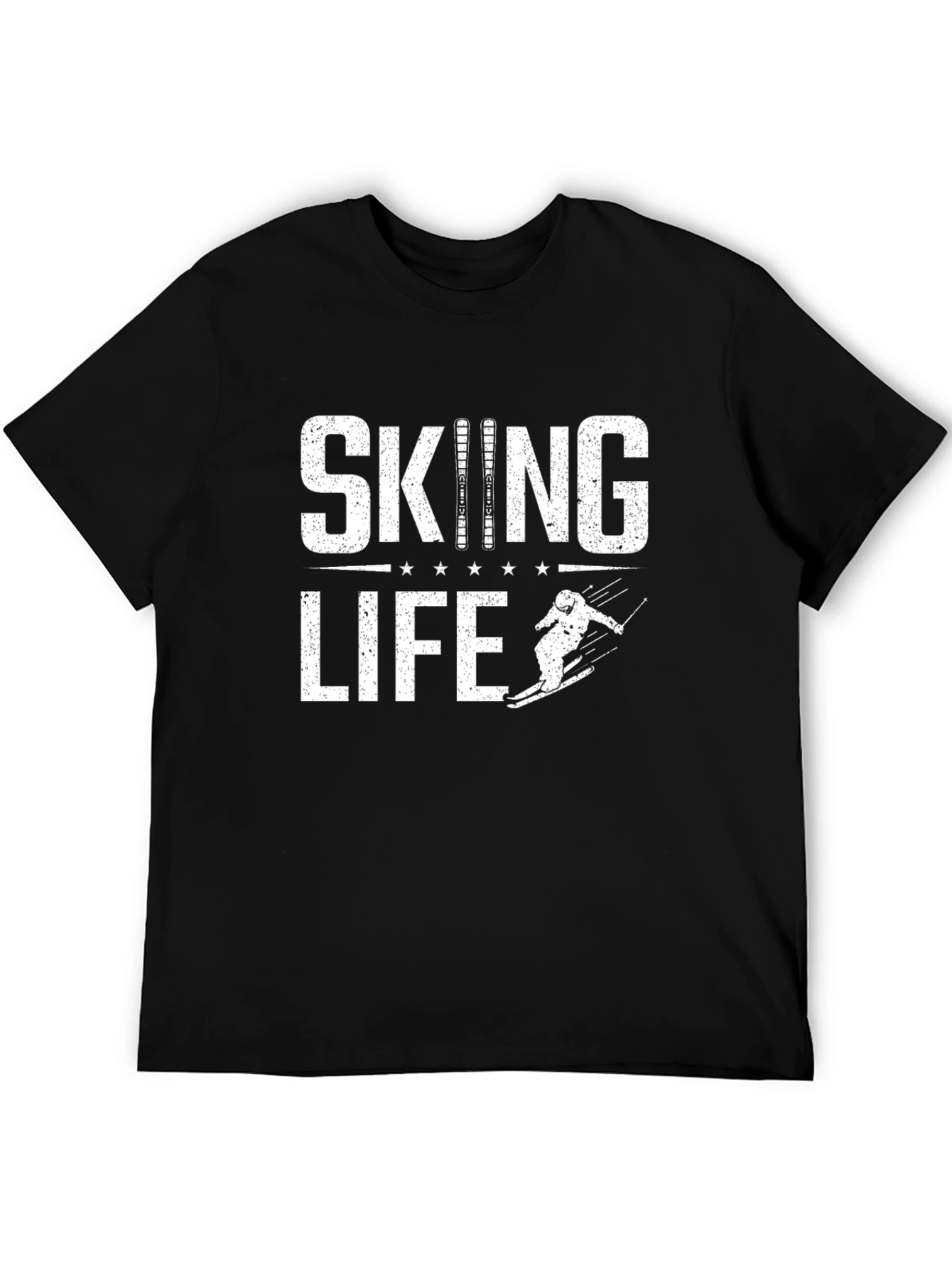 Skiing Life Graphic Tee - Black Cotton T-Shirt