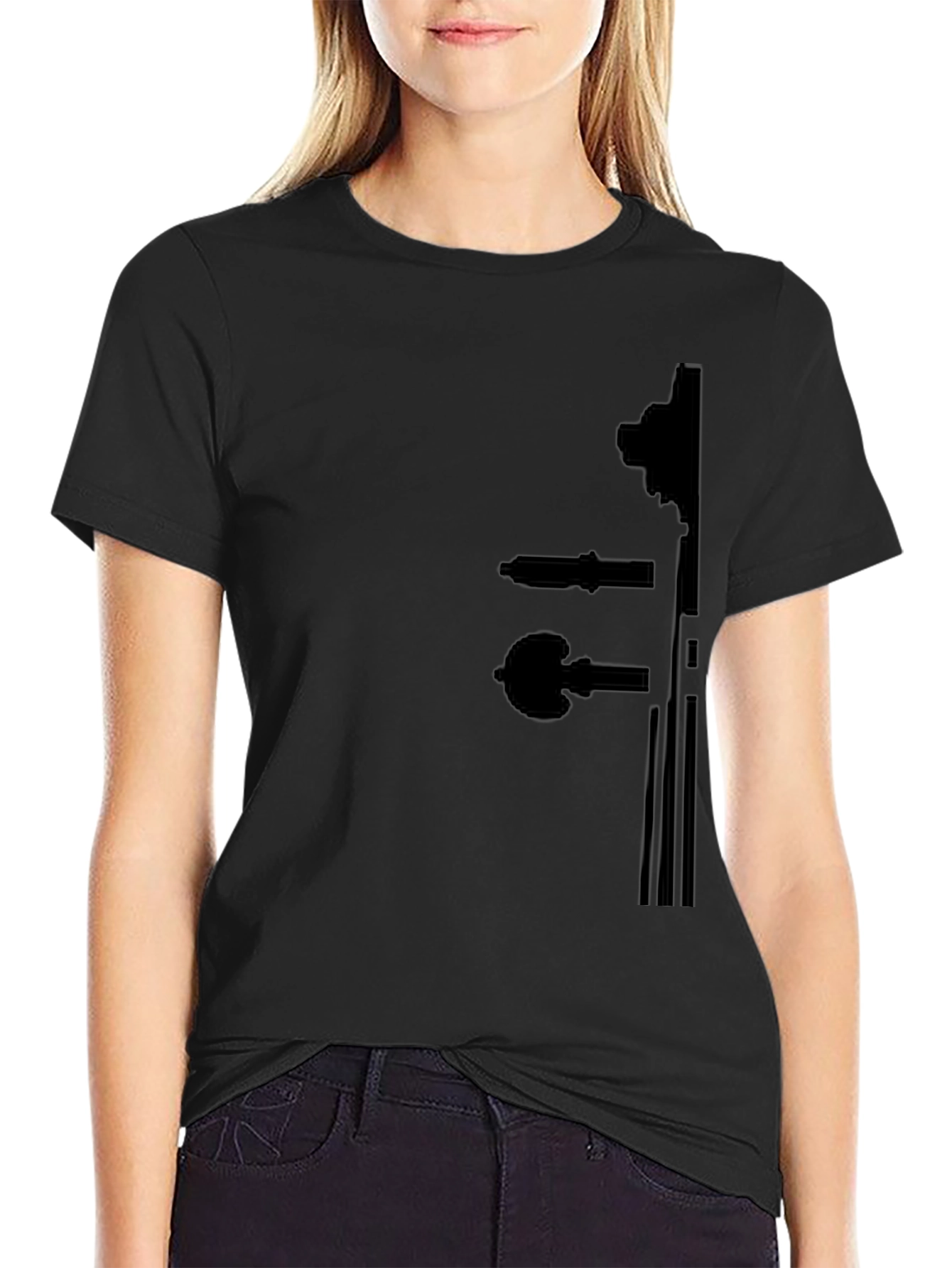 Black T-Shirt with Violin Silhouette Design