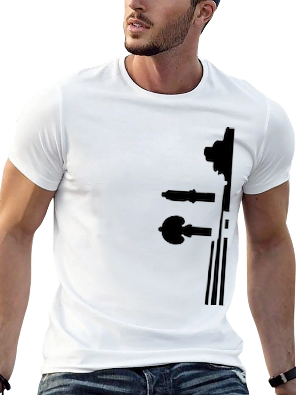Black T-Shirt with Violin Silhouette Design