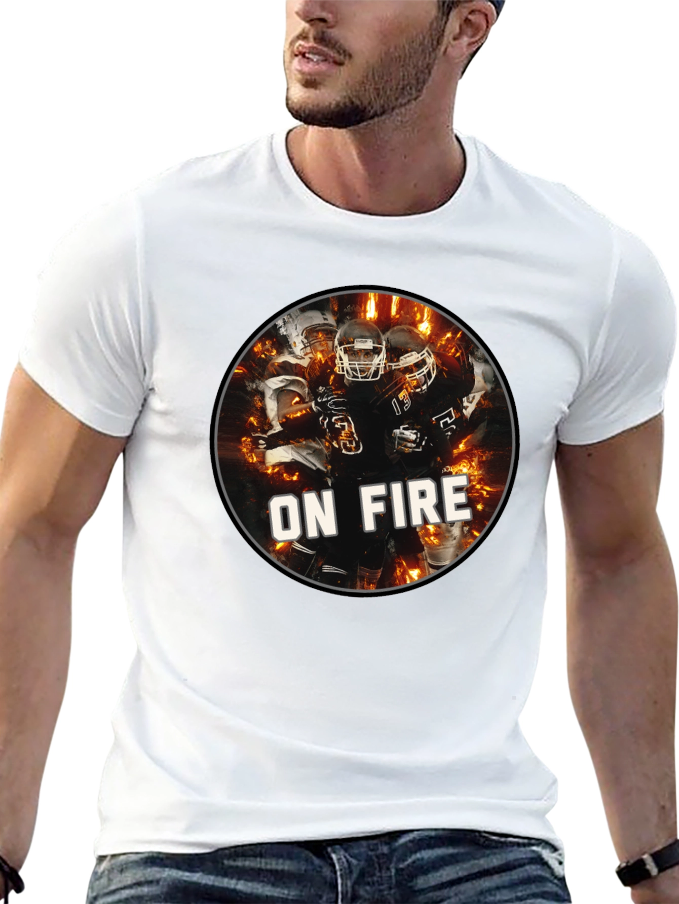 Football On Fire Graphic T-Shirt