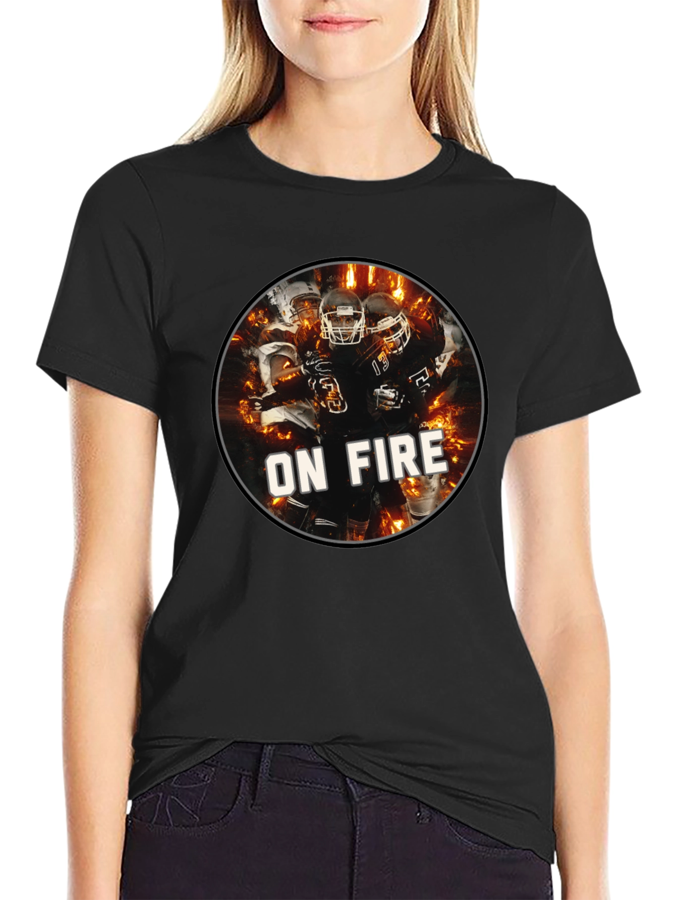 Football On Fire Graphic T-Shirt