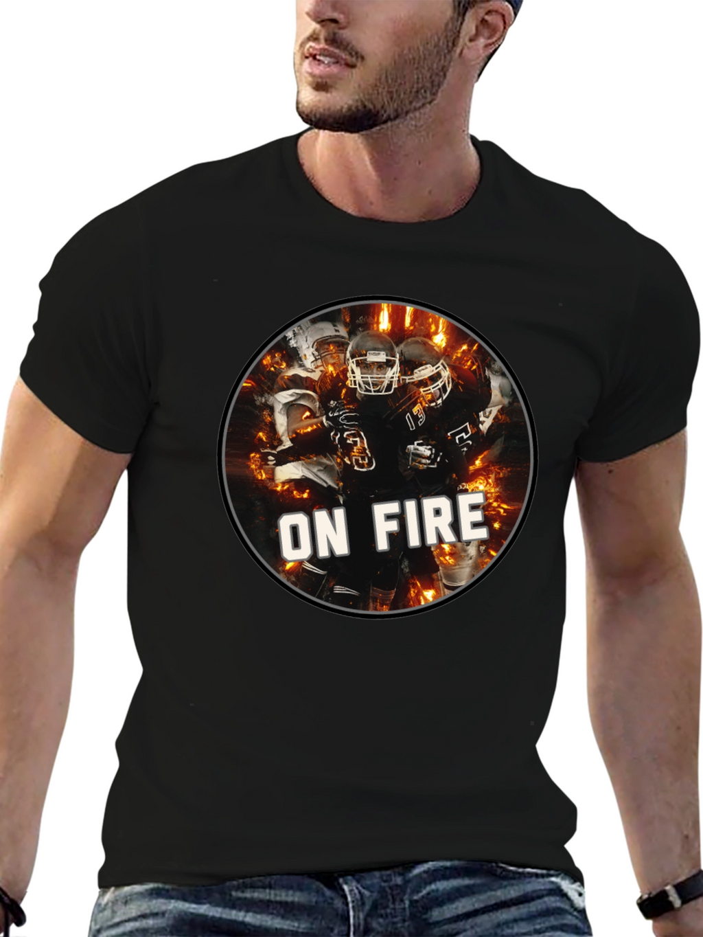 Football On Fire Graphic T-Shirt