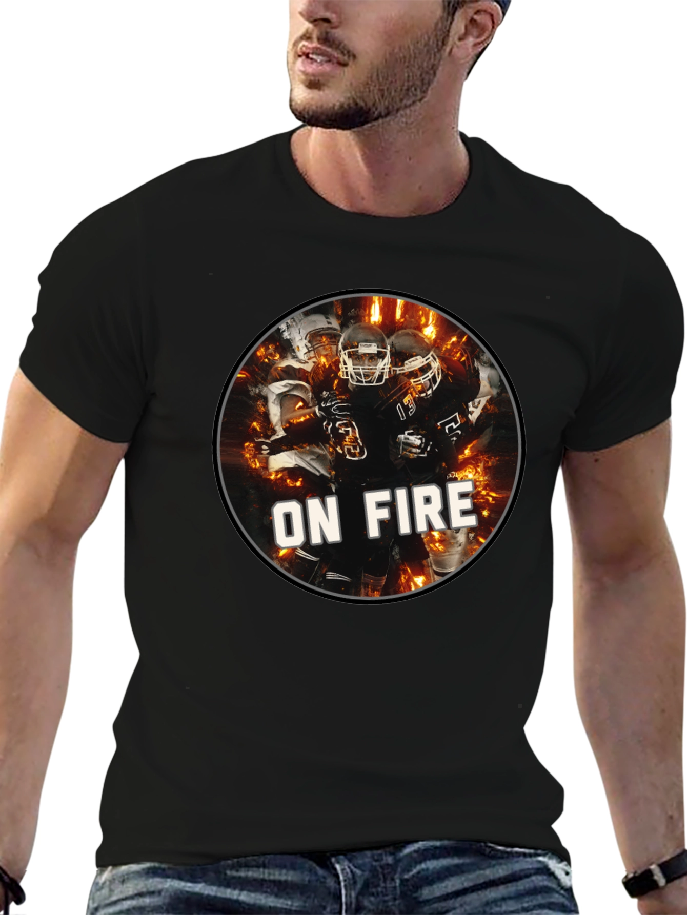 Football On Fire Graphic T-Shirt