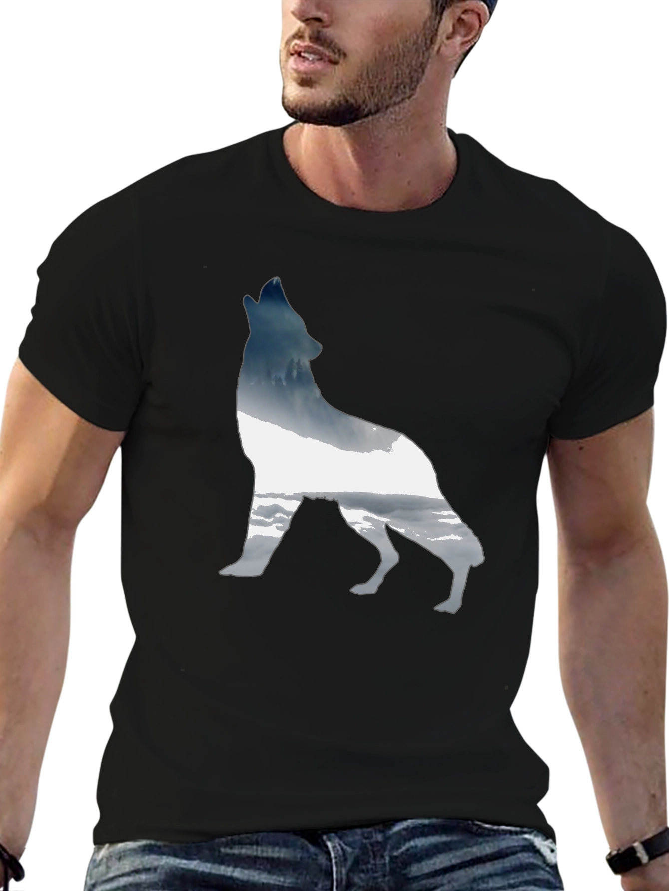 Wolf Silhouette Graphic Tee - Modern Black T-Shirt