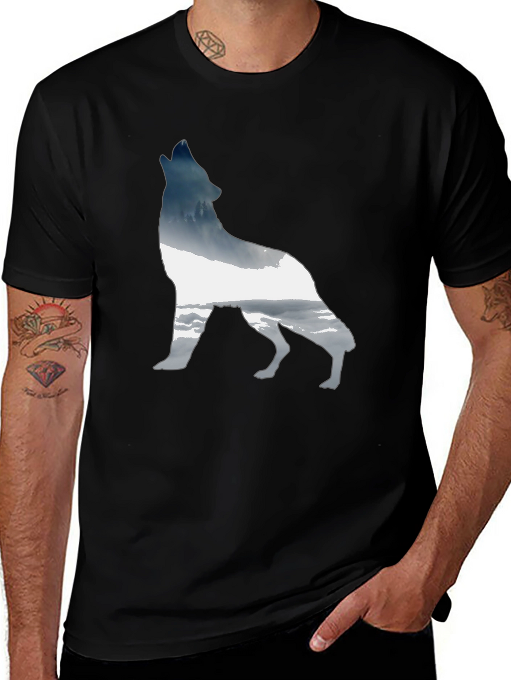 Wolf Silhouette Graphic Tee - Modern Black T-Shirt