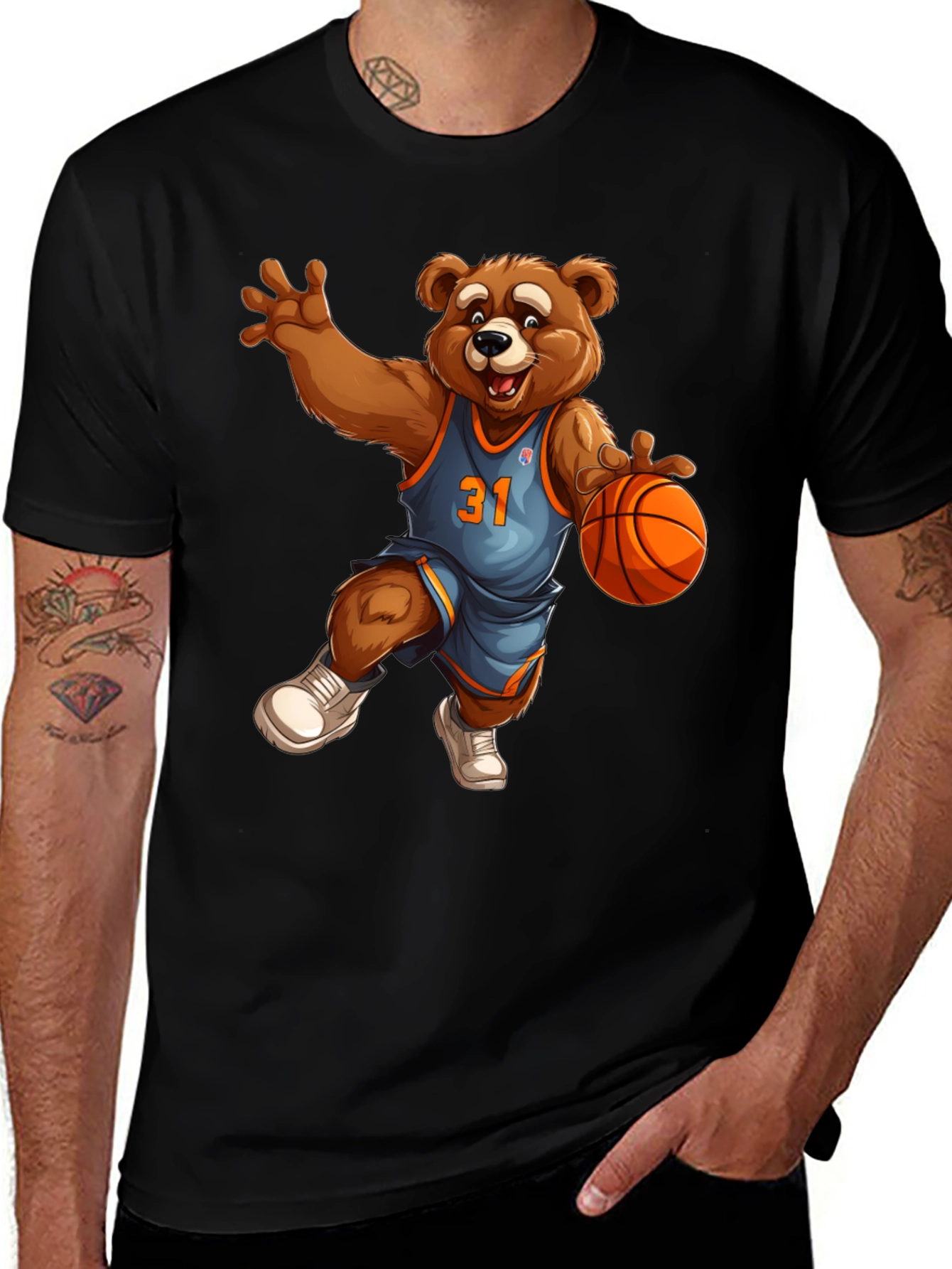 Basketball Bear Graphic Tee - Cool Cartoon Design