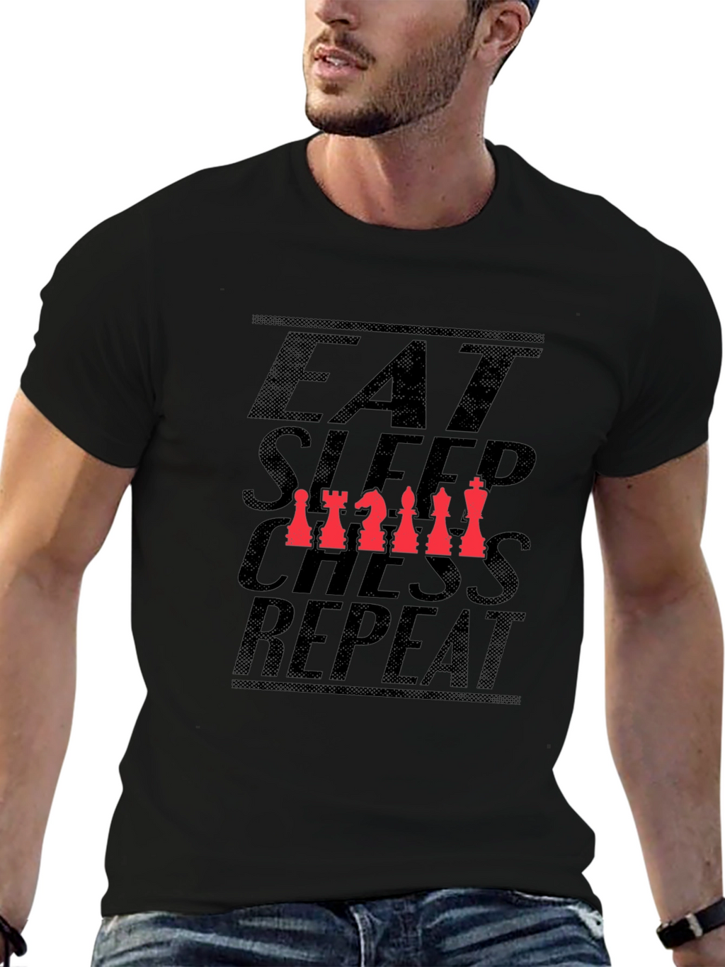 Eat Sleep Chess Repeat T-Shirt - Black Cotton Tee