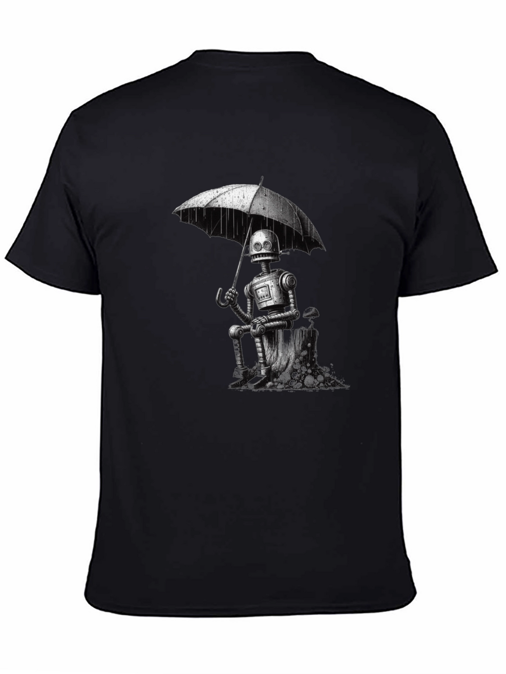 Robot Under Umbrella Graphic T-Shirt
