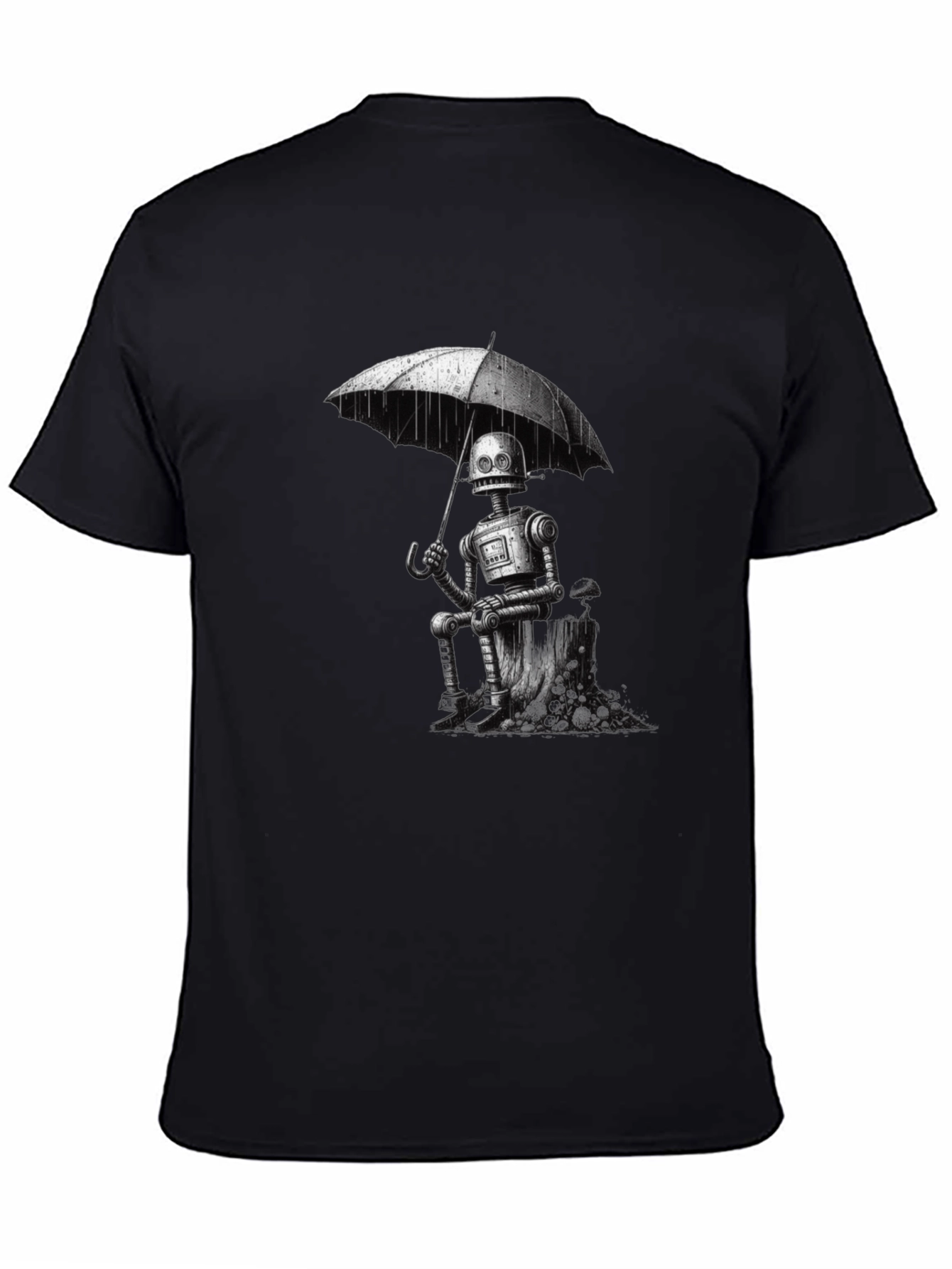 Robot Under Umbrella Graphic T-Shirt