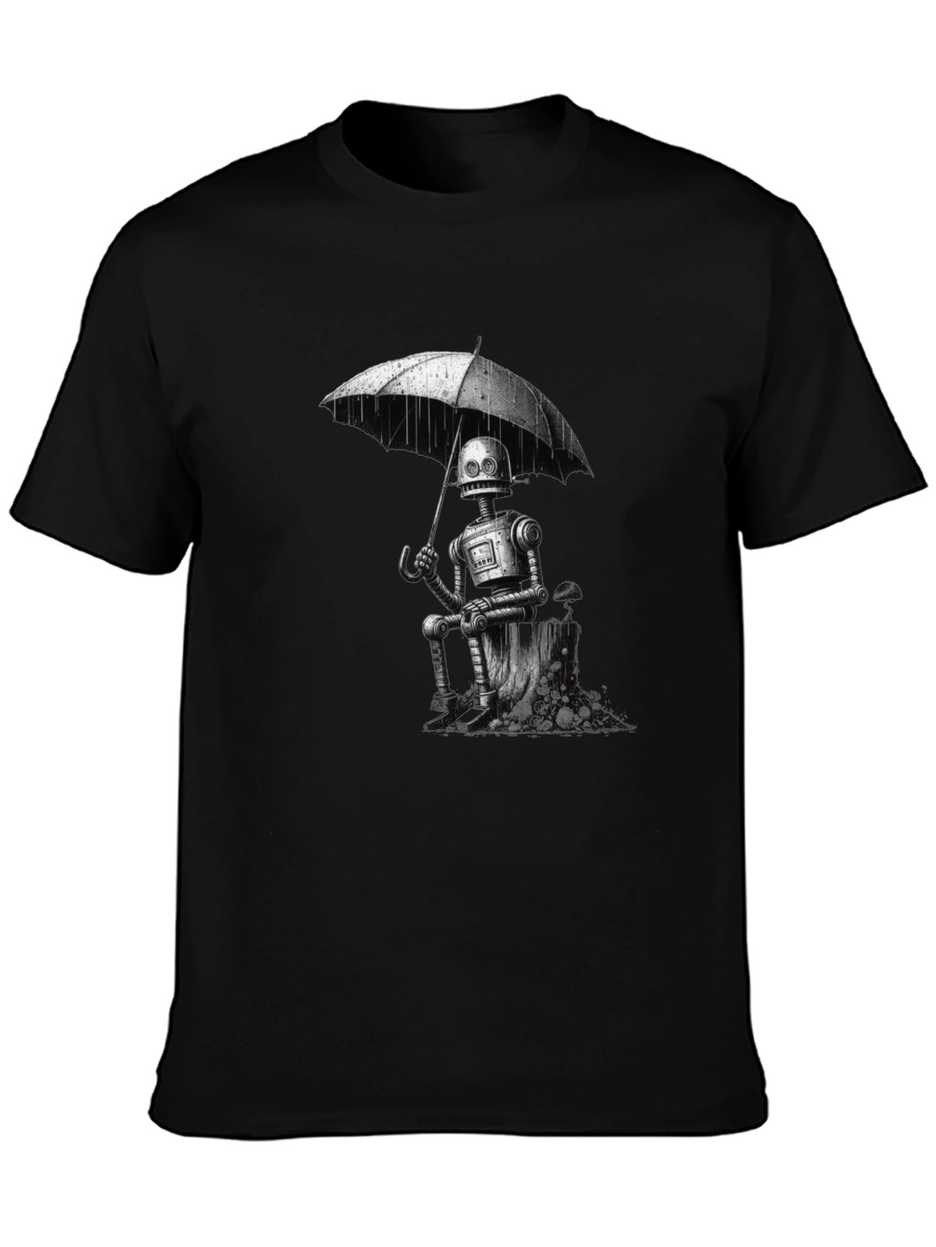 Robot Under Umbrella Graphic T-Shirt