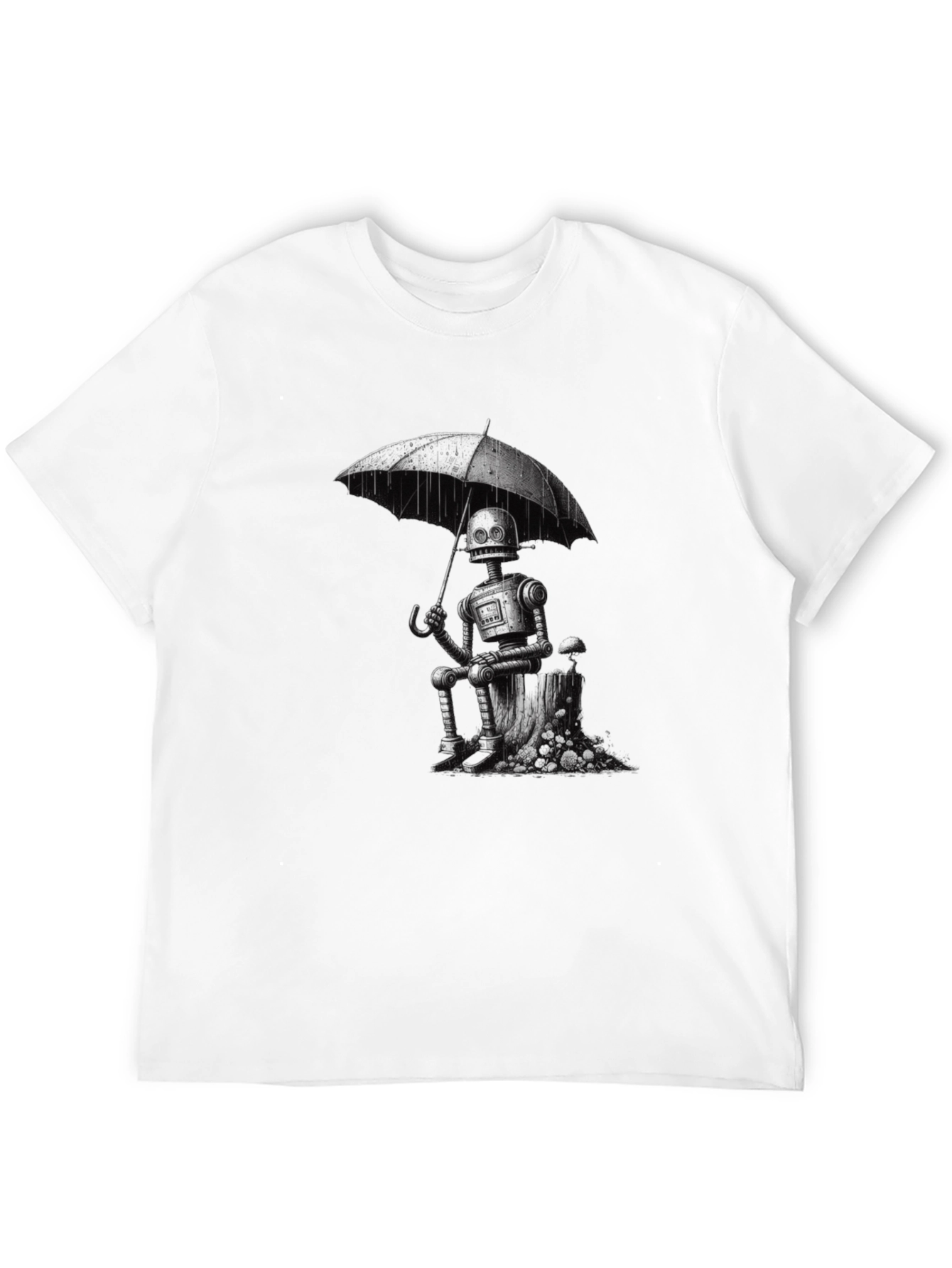 Robot Under Umbrella Graphic T-Shirt