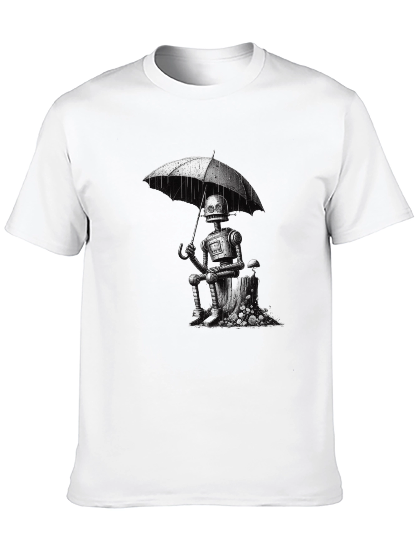 Robot Under Umbrella Graphic T-Shirt