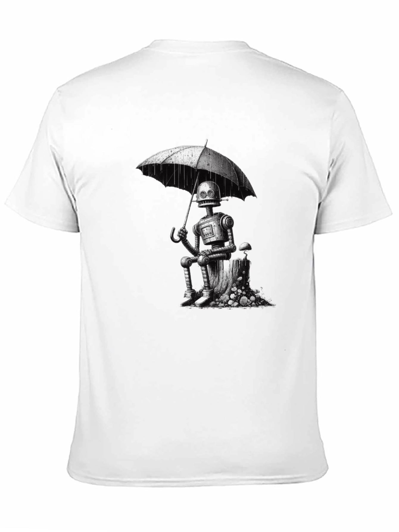 Robot Under Umbrella Graphic T-Shirt