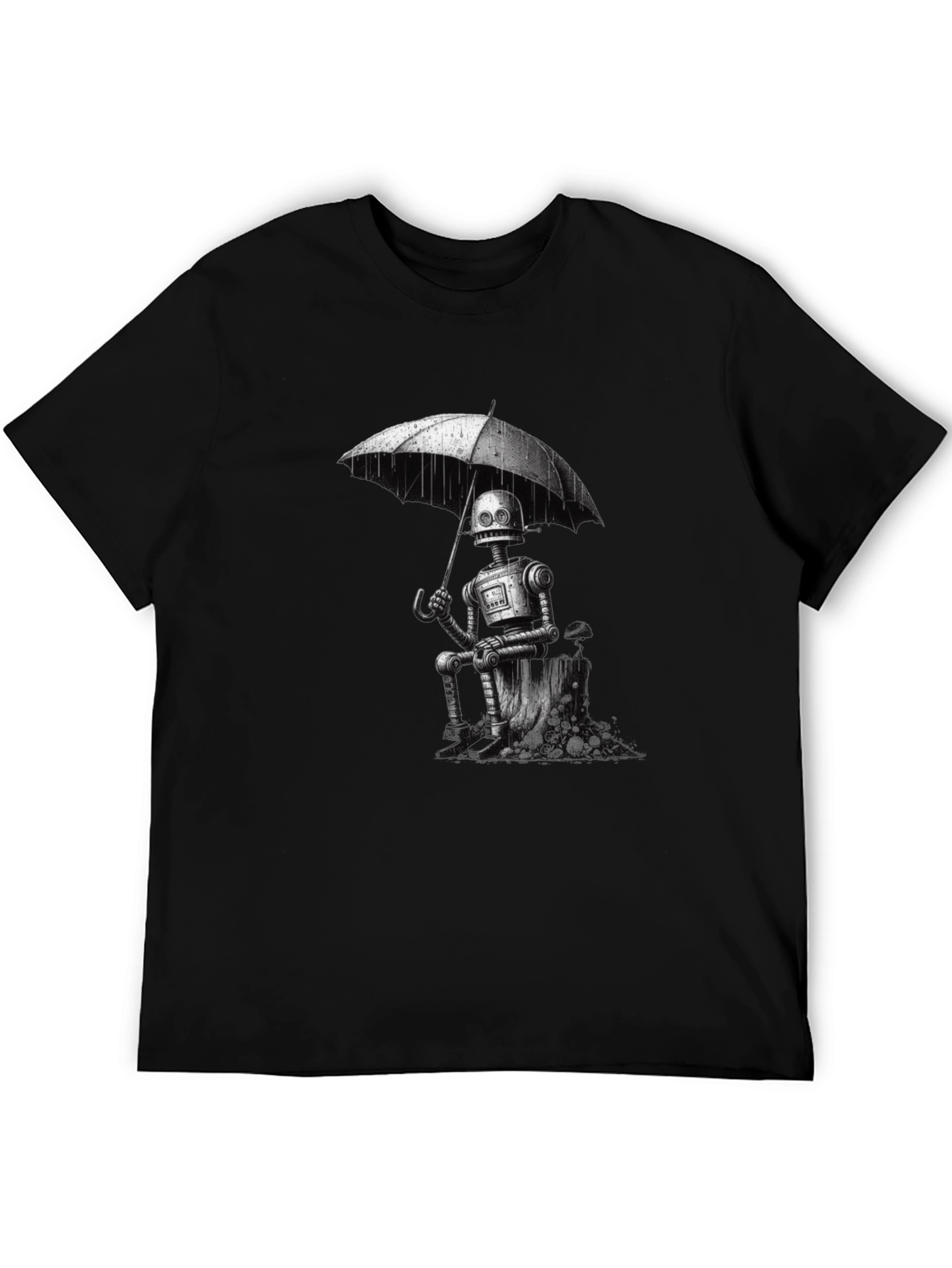 Robot Under Umbrella Graphic T-Shirt