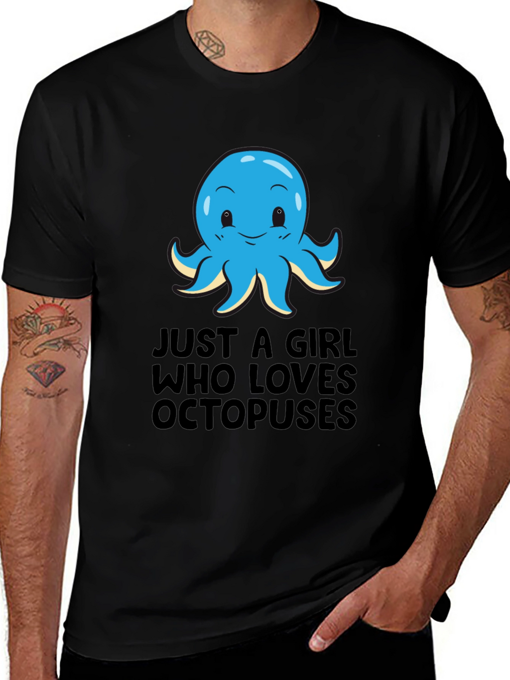Girl Loves Octopuses Black T-Shirt