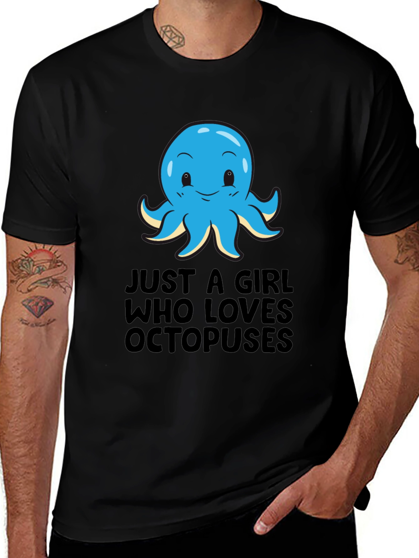 Girl Loves Octopuses Black T-Shirt