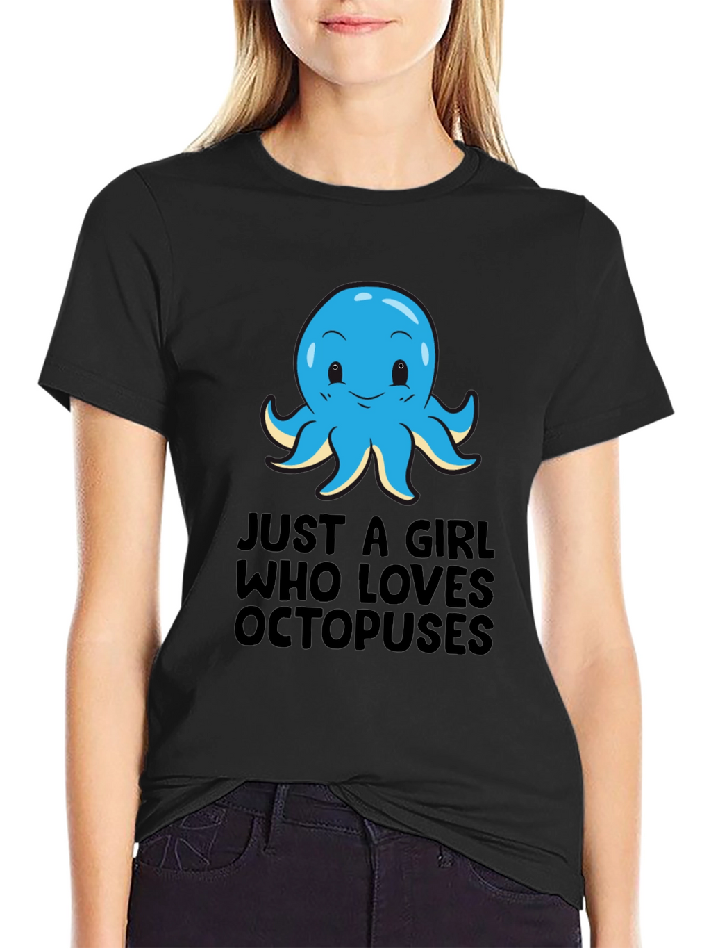 Girl Loves Octopuses Black T-Shirt
