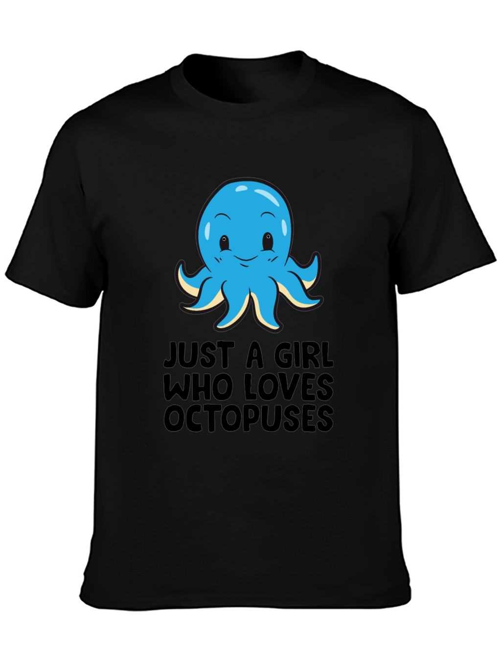 Girl Loves Octopuses Black T-Shirt