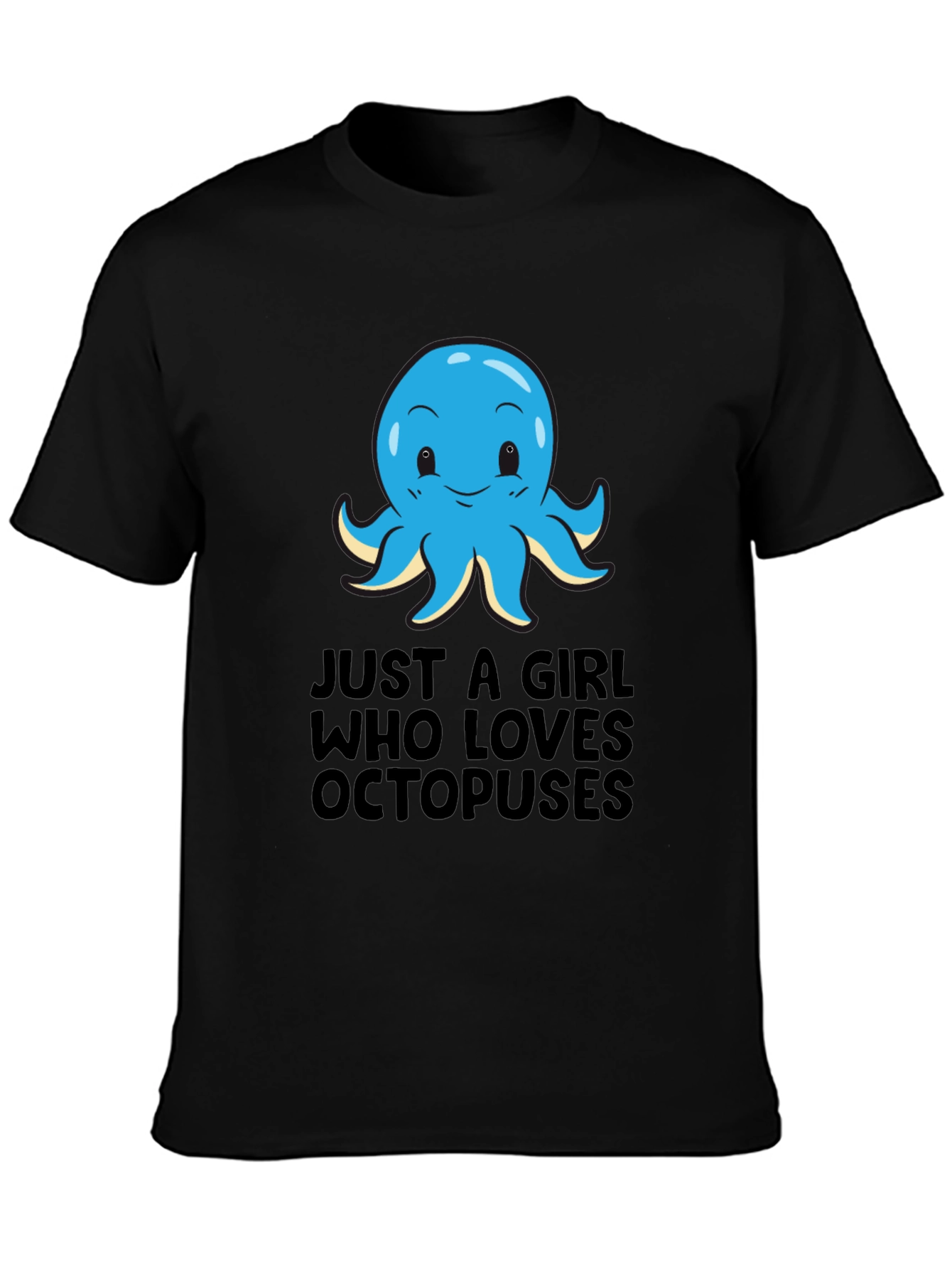 Girl Loves Octopuses Black T-Shirt