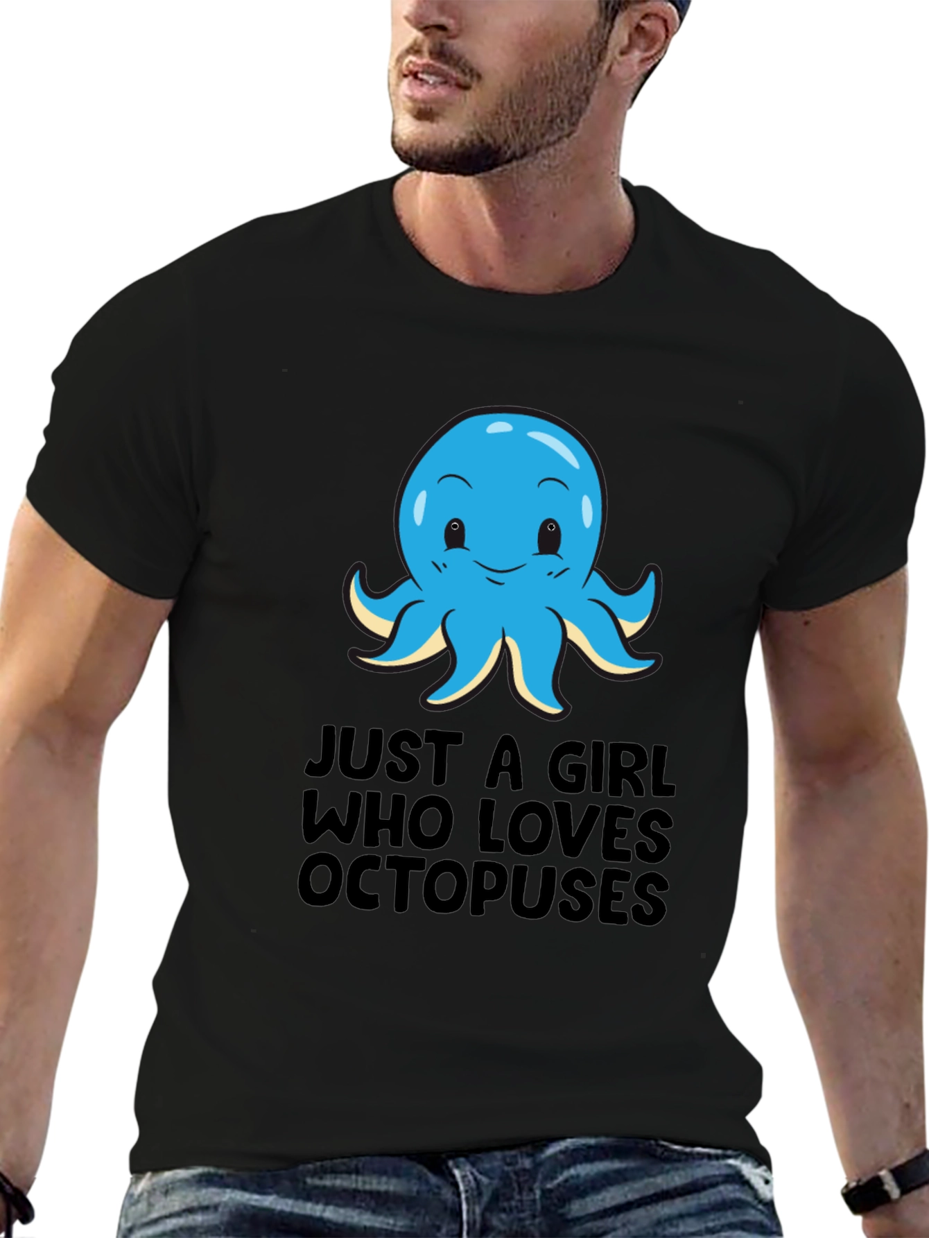 Girl Loves Octopuses Black T-Shirt