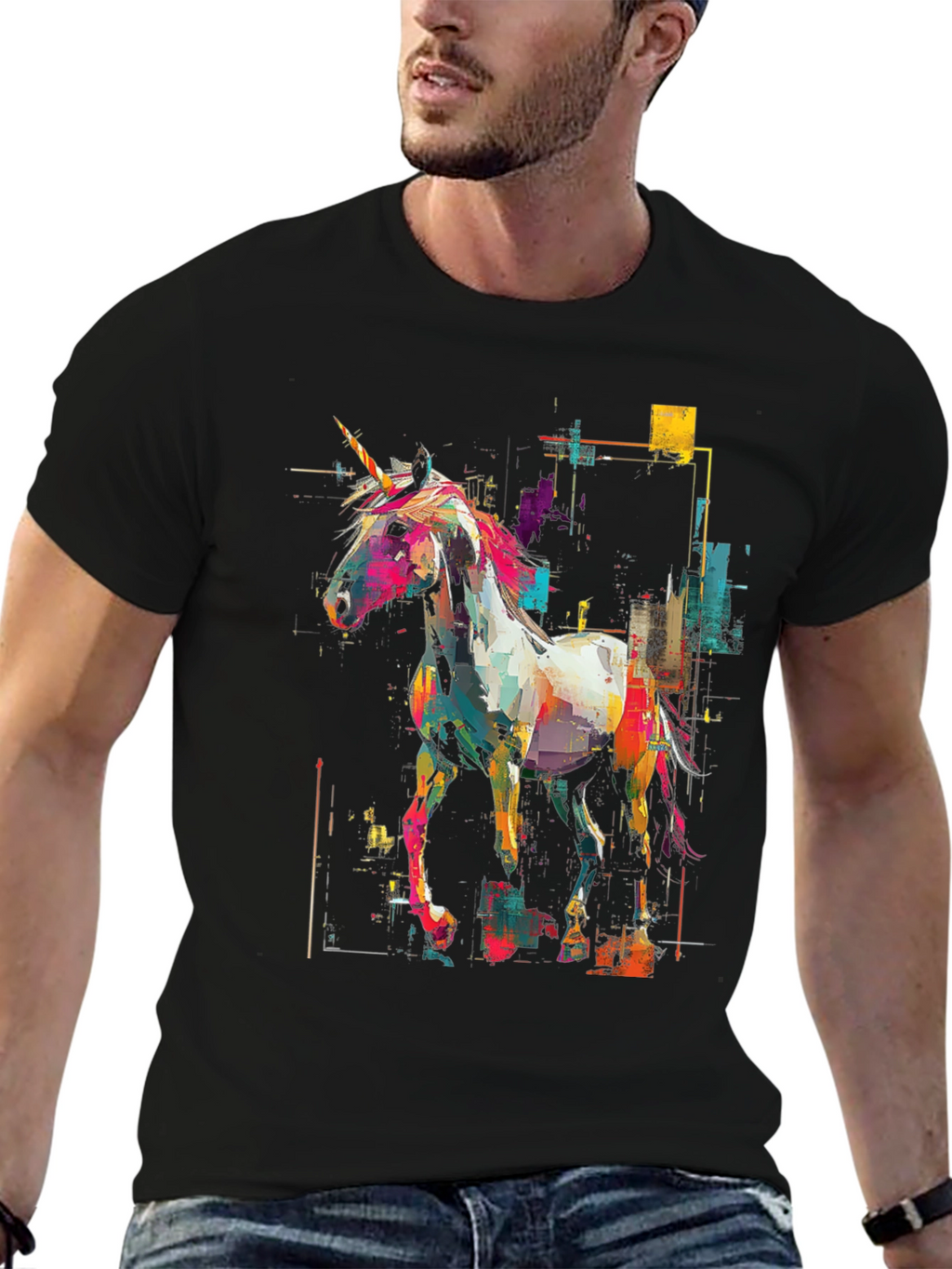 Unicorn Art Graphic Black Tee
