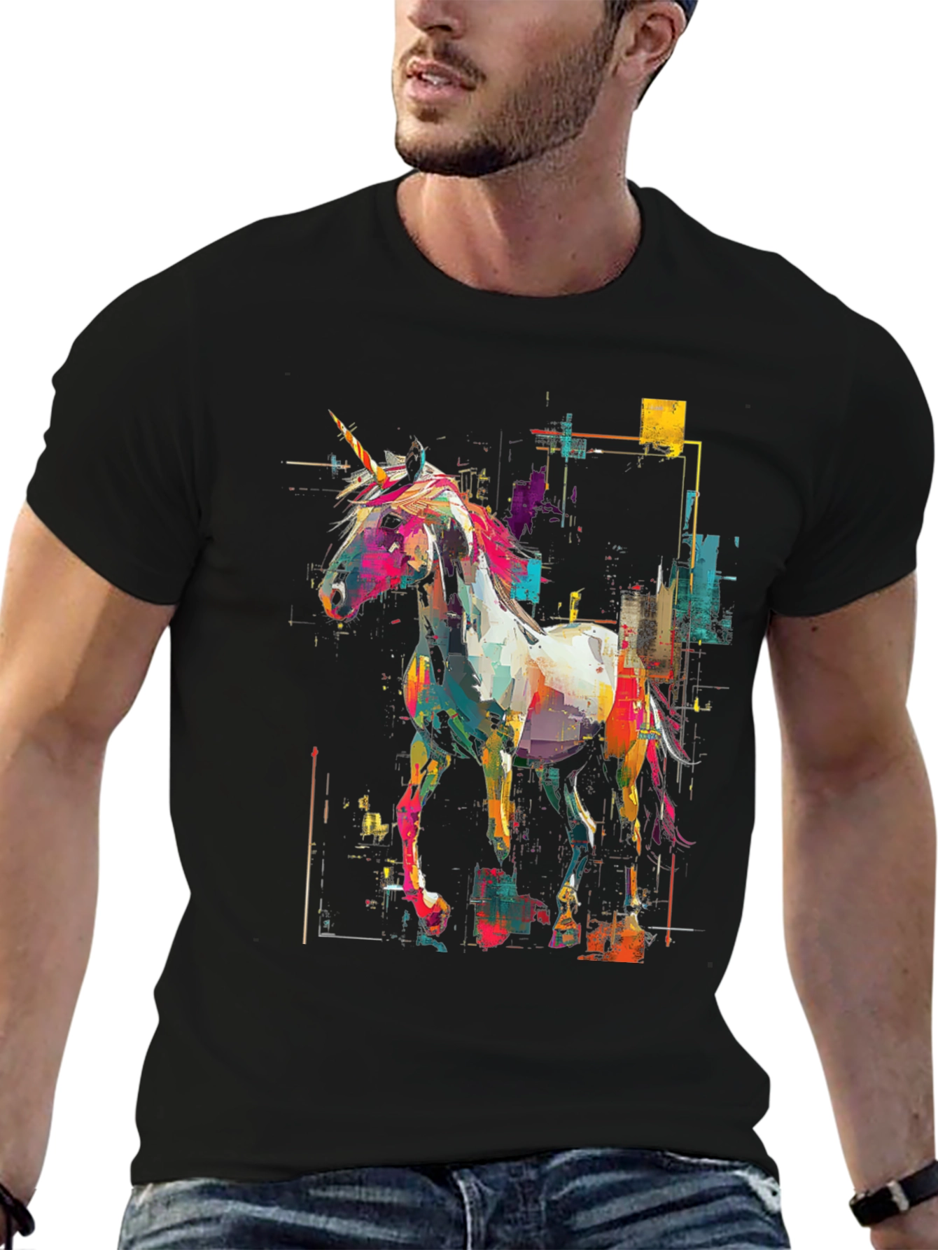 Unicorn Art Graphic Black Tee