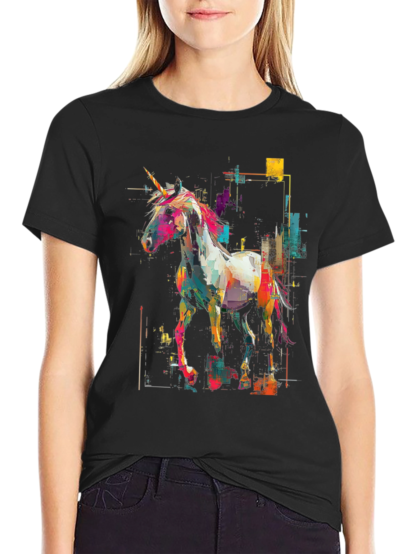 Unicorn Art Graphic Black Tee