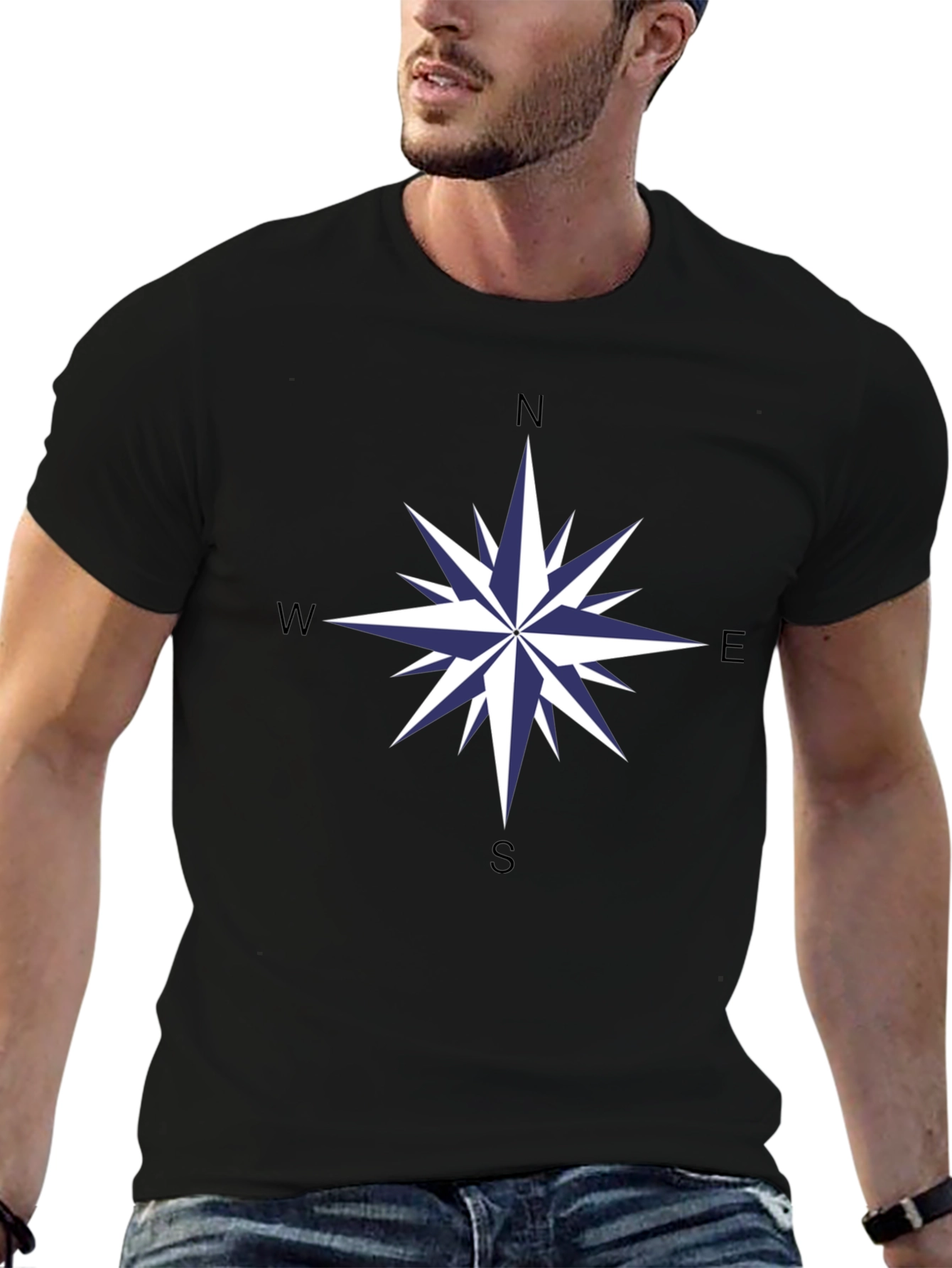 Compass Rose Graphic Tee - Stylish Black Cotton T-Shirt