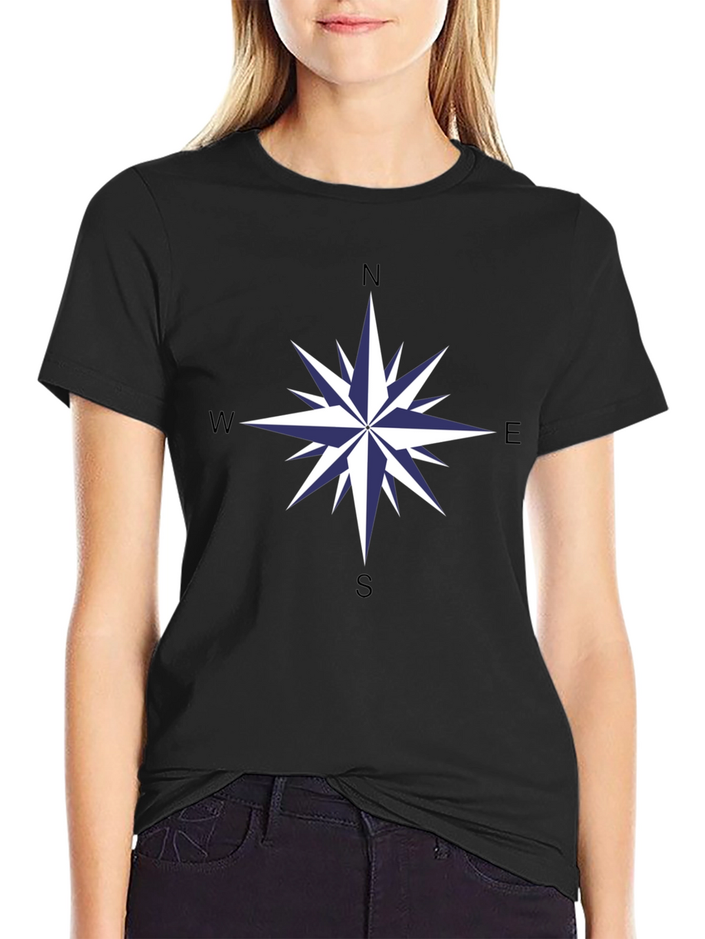 Compass Rose Graphic Tee - Stylish Black Cotton T-Shirt