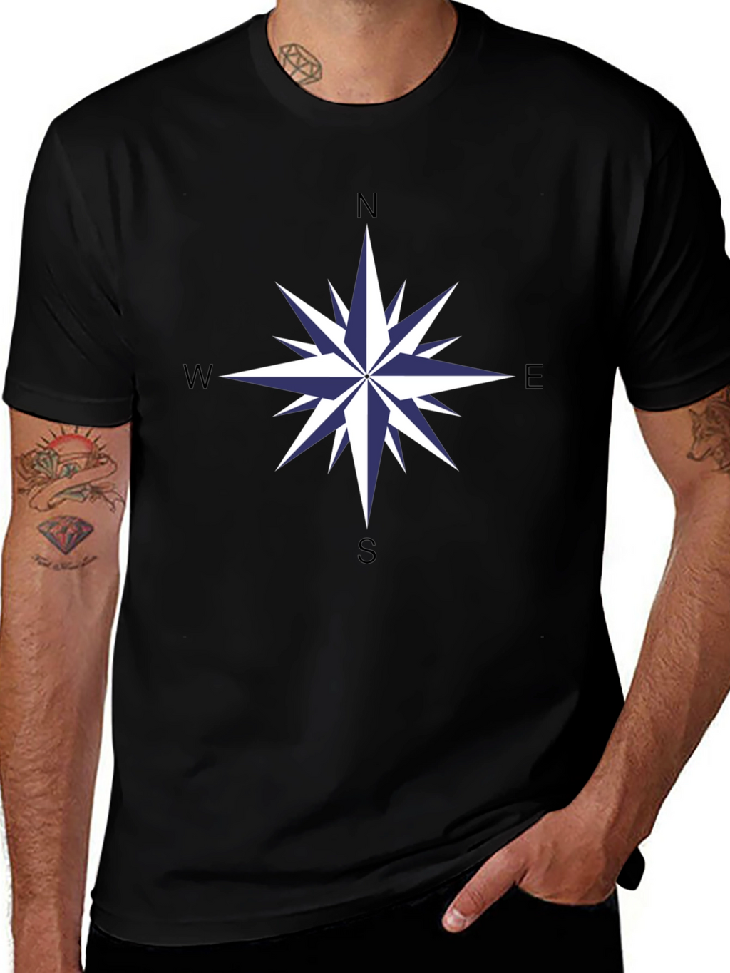 Compass Rose Graphic Tee - Stylish Black Cotton T-Shirt