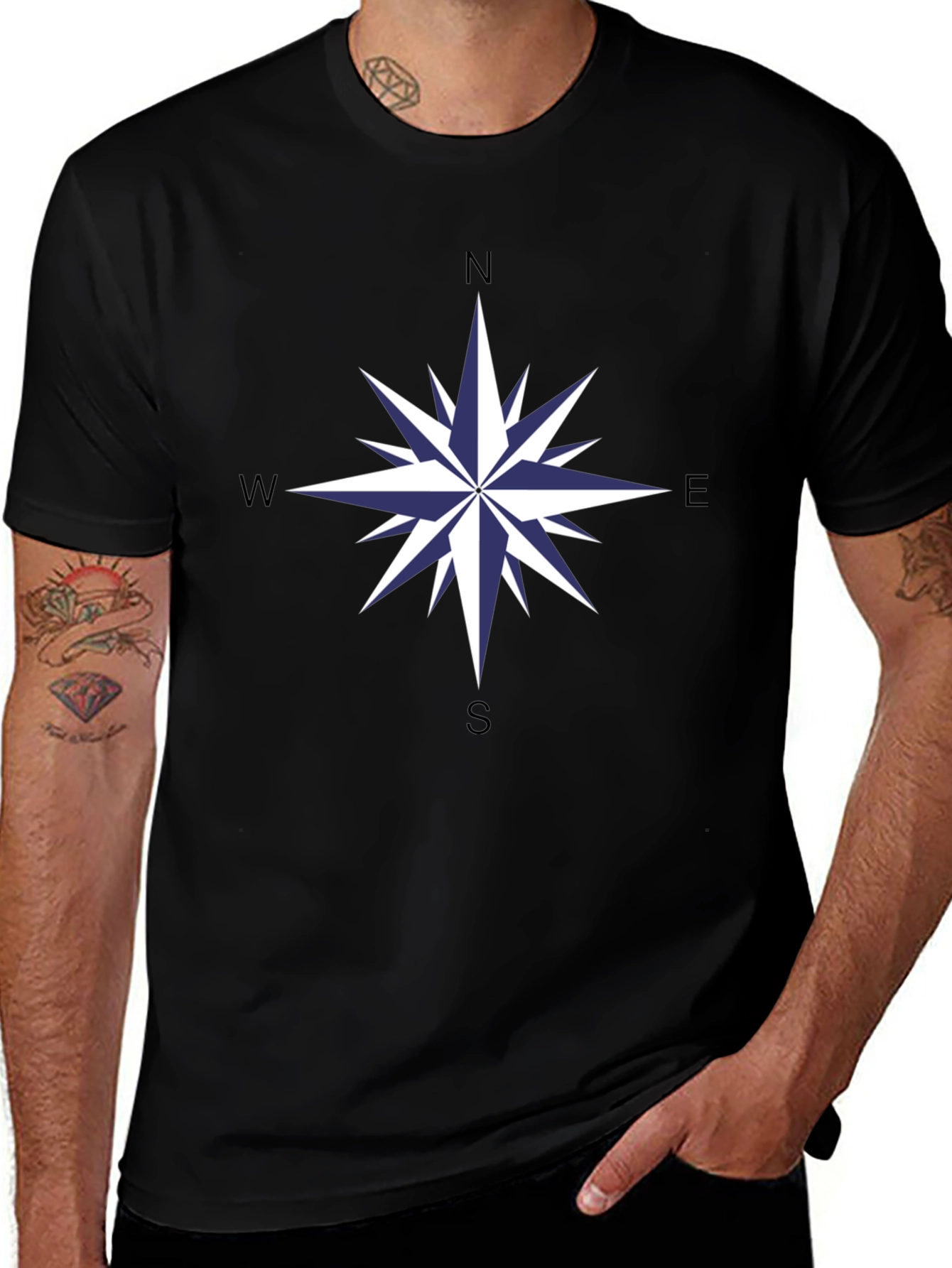 Compass Rose Graphic Tee - Stylish Black Cotton T-Shirt