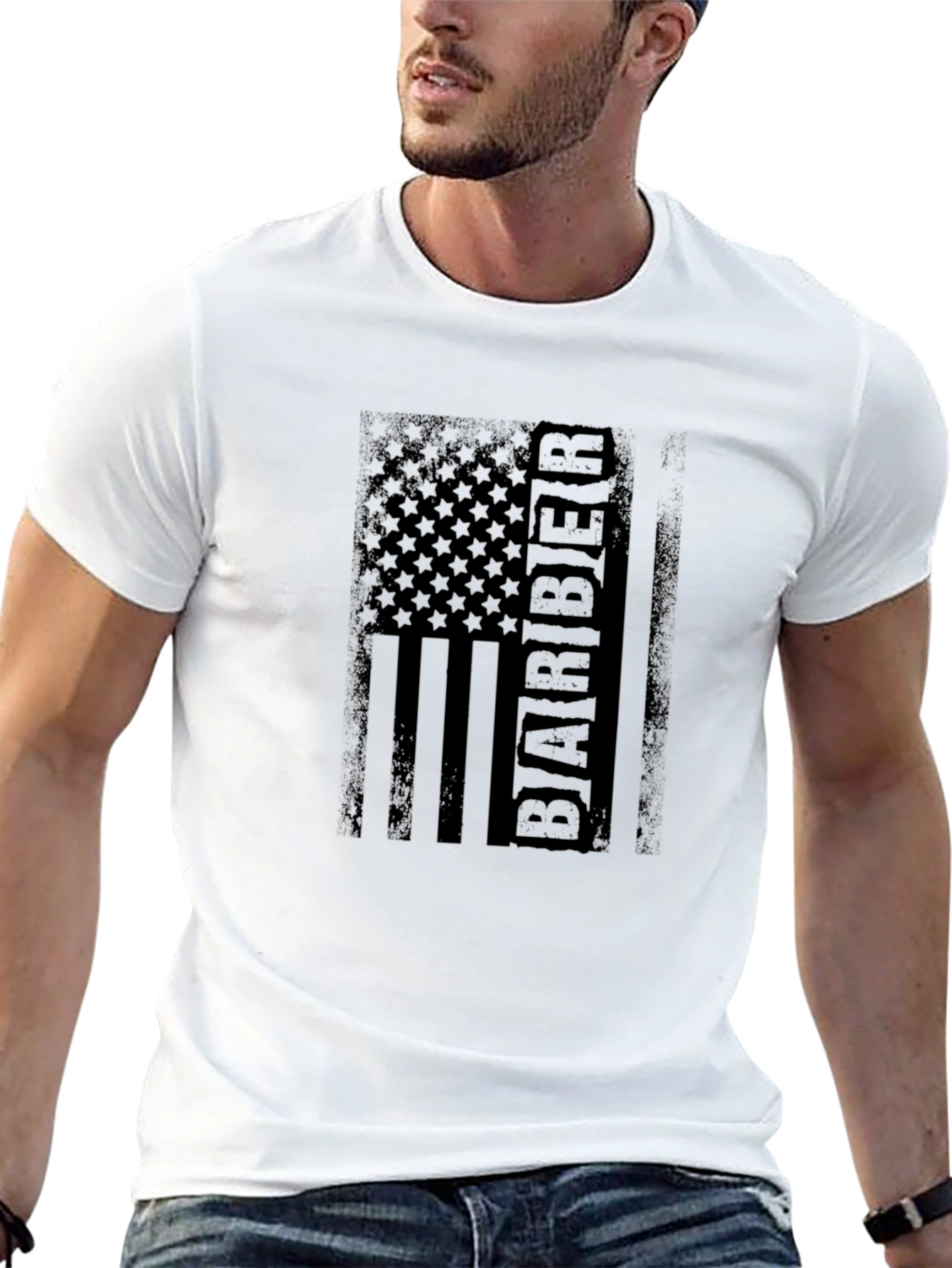 Barber Distressed American Flag Black T-Shirt