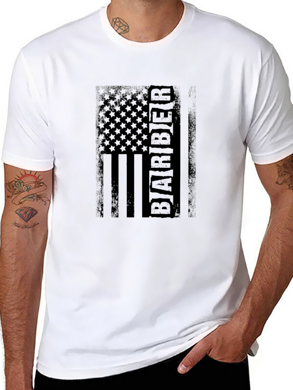 Barber Distressed American Flag Black T-Shirt