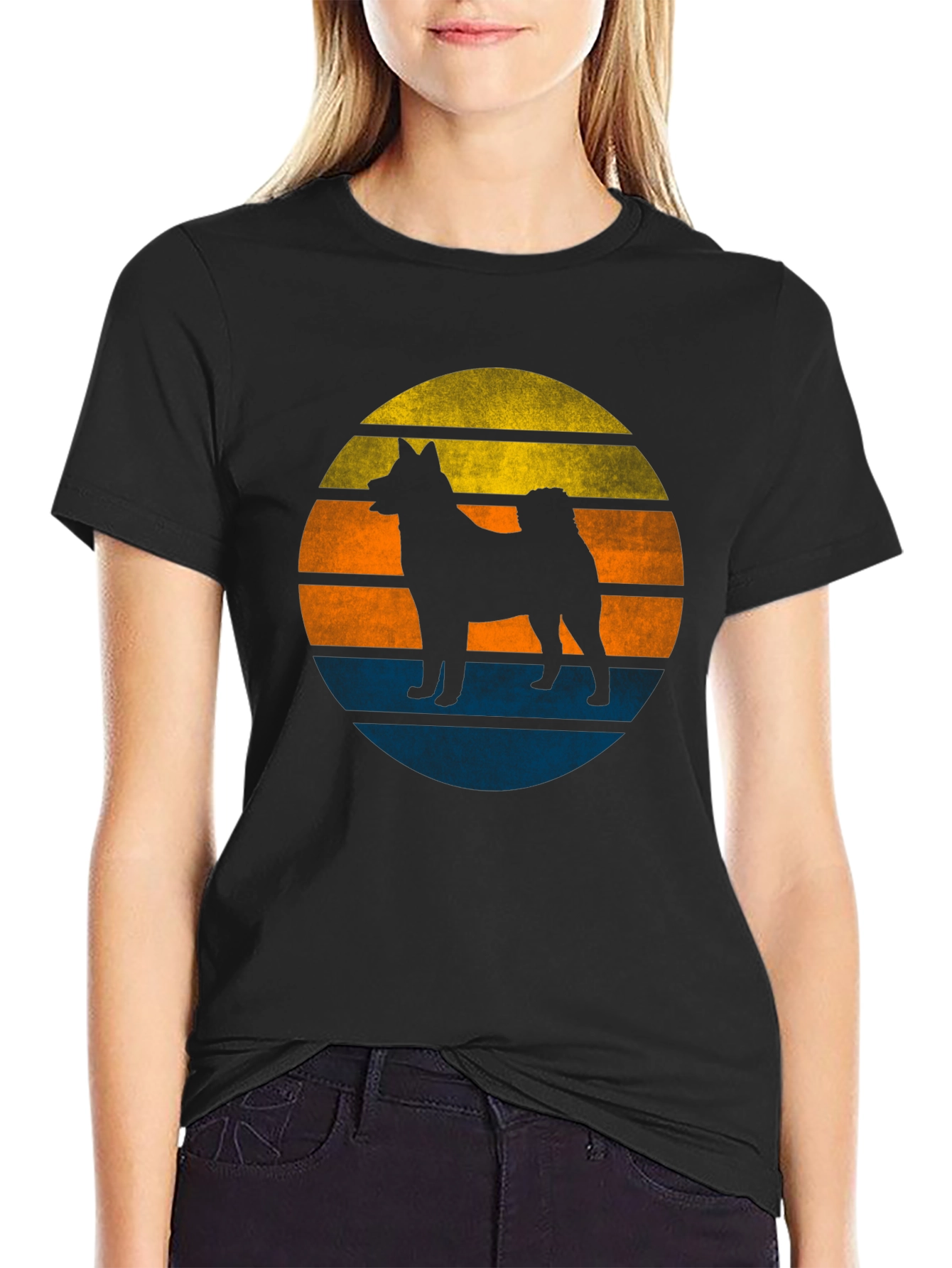 Retro Dog Sunset Graphic Tee - Mens Black T-Shirt