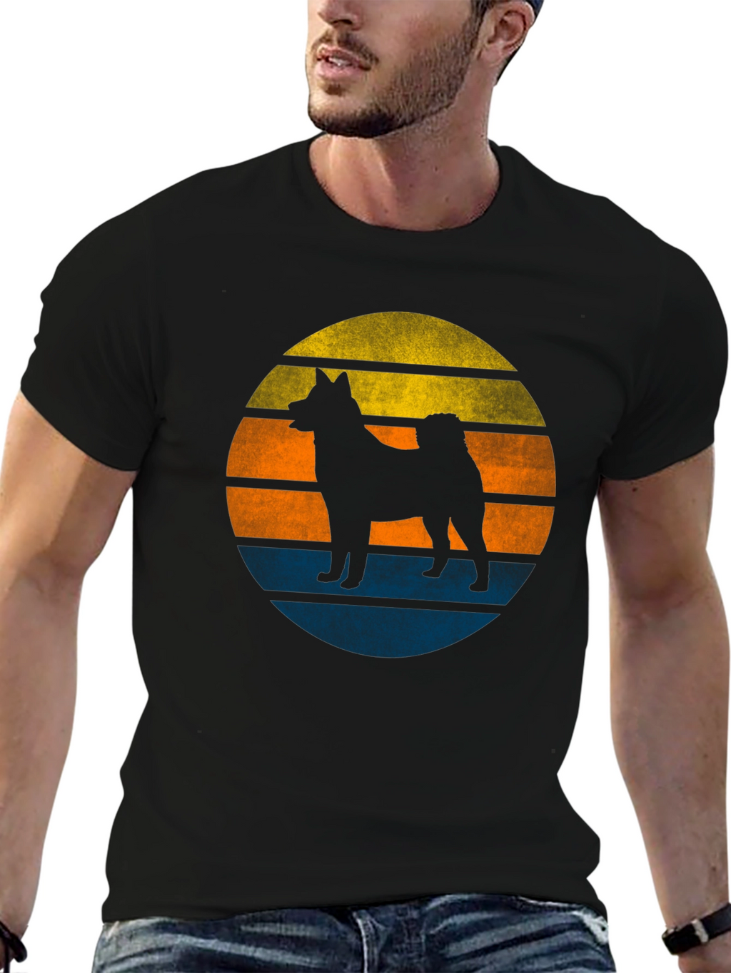 Retro Dog Sunset Graphic Tee - Mens Black T-Shirt
