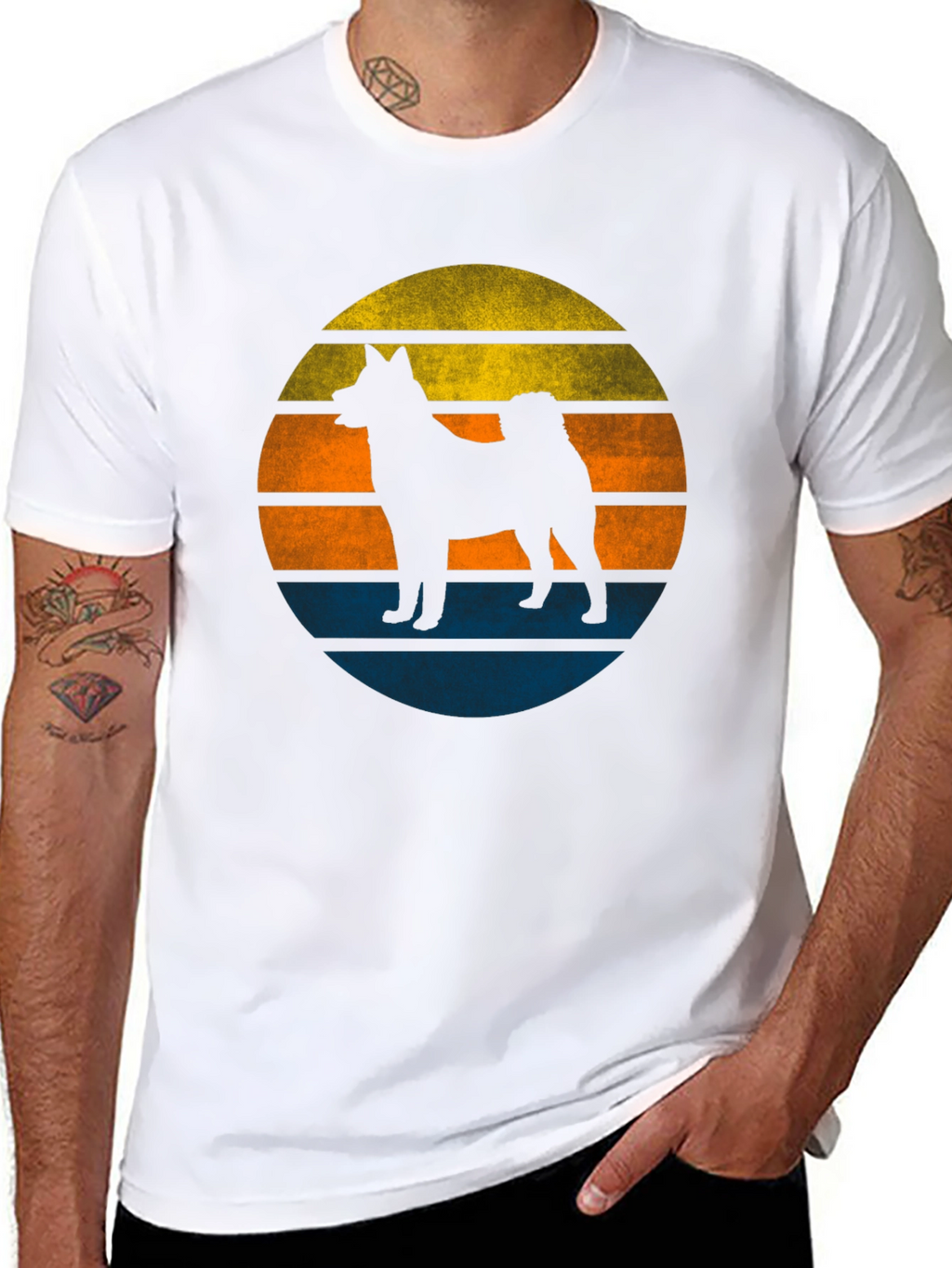 Retro Dog Sunset Graphic Tee - Mens Black T-Shirt