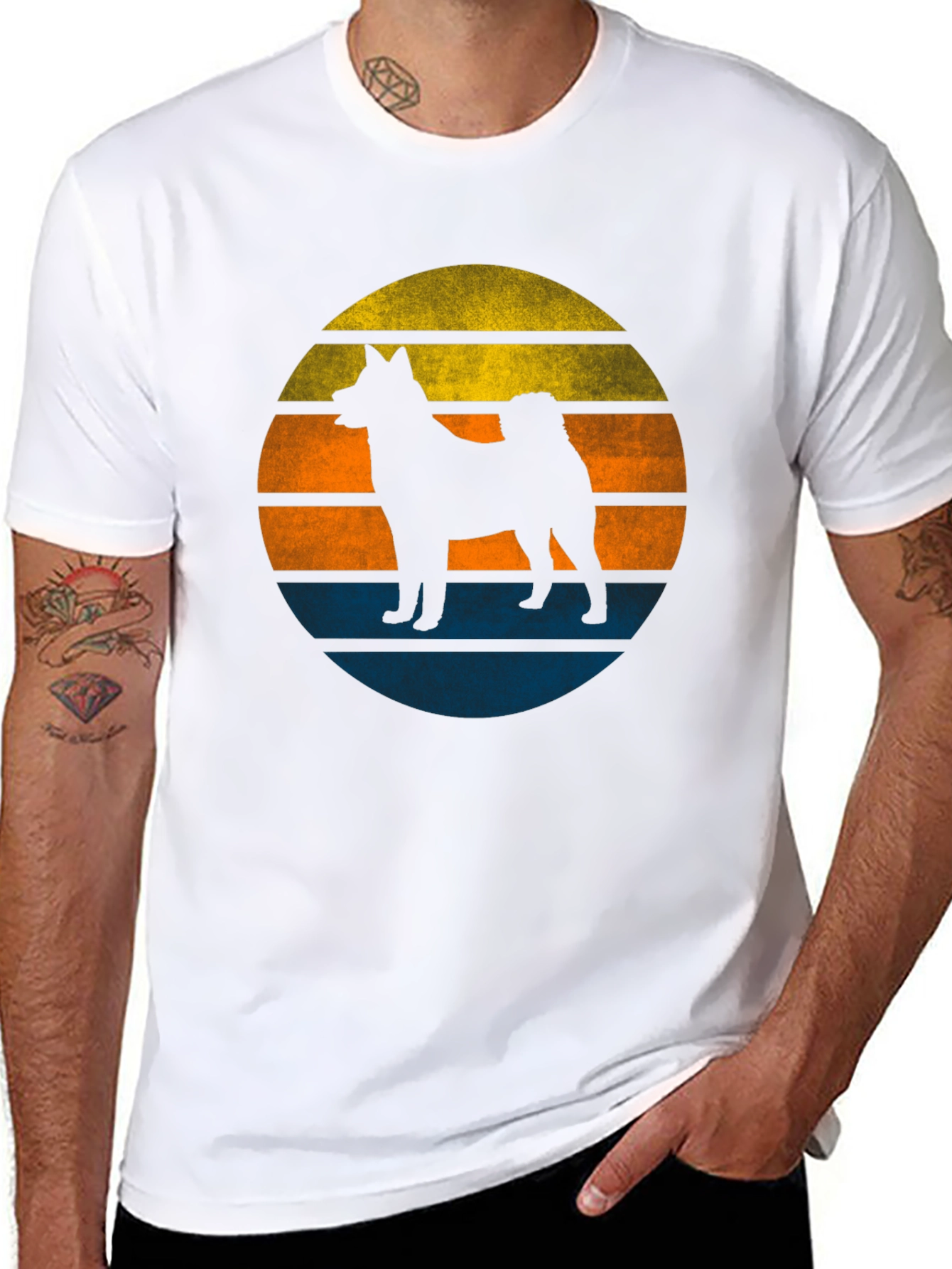 Retro Dog Sunset Graphic Tee - Mens Black T-Shirt