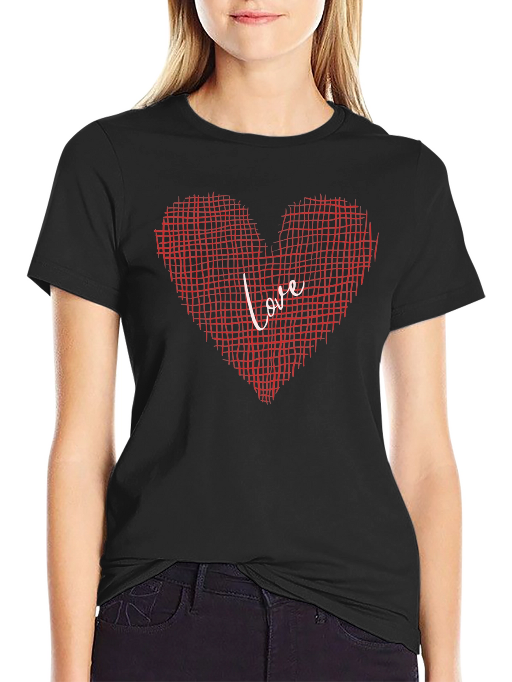 Love Grid Heart Graphic Tee - Black