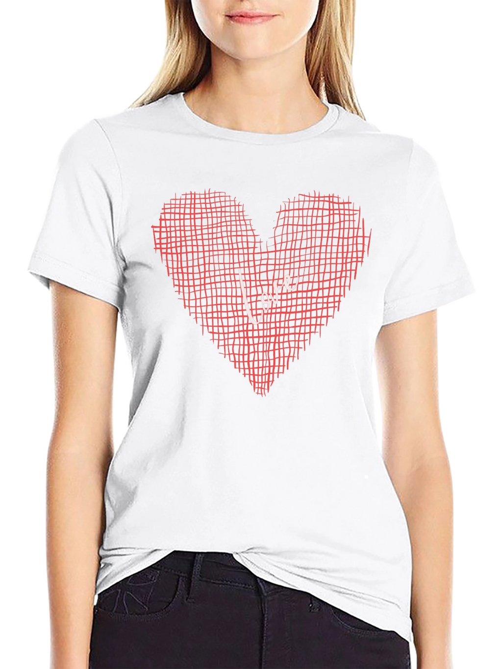 Love Grid Heart Graphic Tee - Black