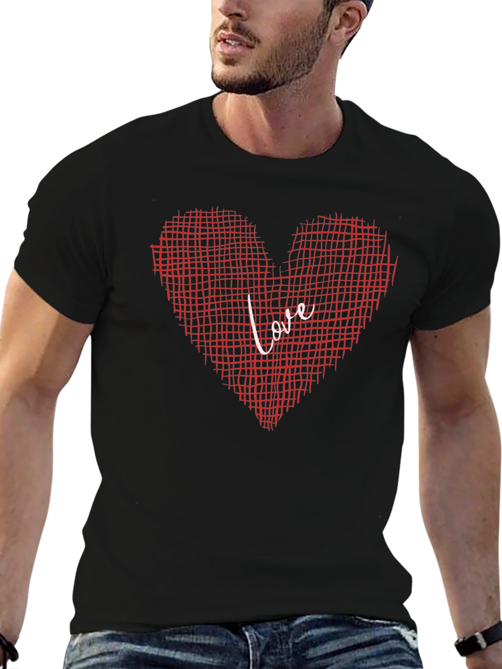 Love Grid Heart Graphic Tee - Black