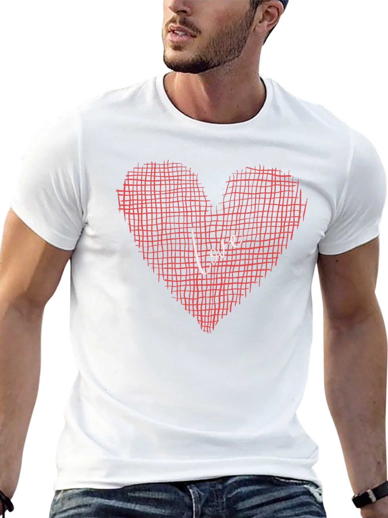 Love Grid Heart Graphic Tee - Black